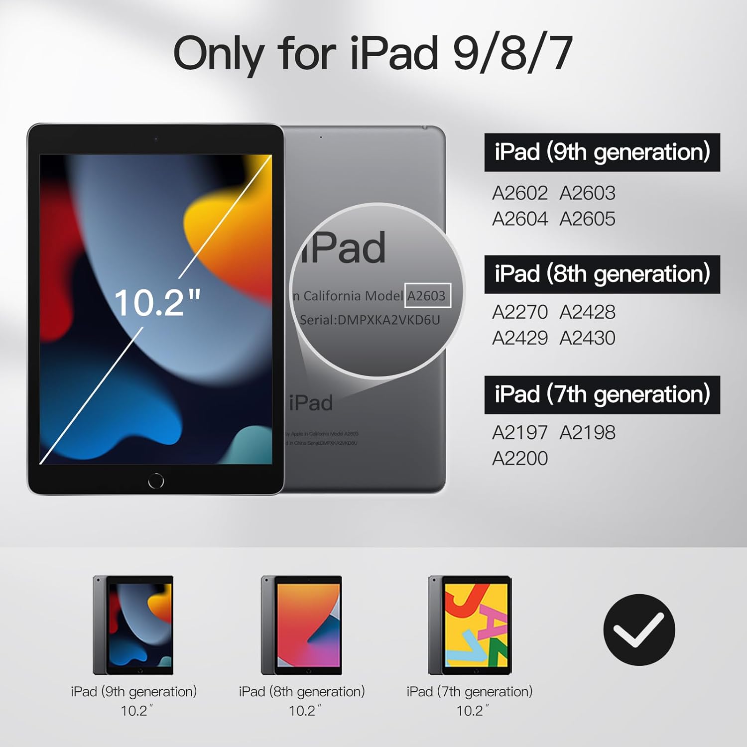 iPad 9/8/7用ケース (10.2インチ, 第9/8/7世代) 三つ折りスタンド耐衝撃カバー (ブラック)