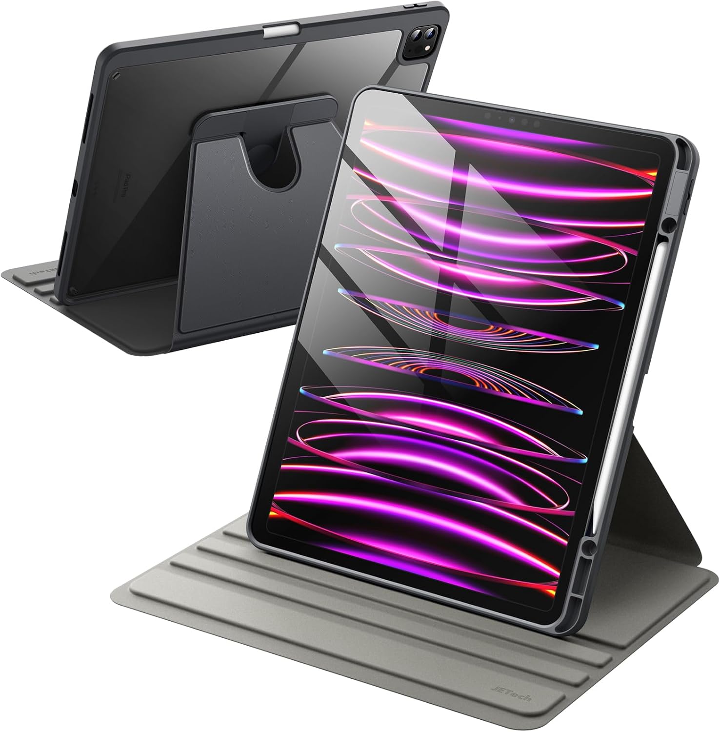 iPad Pro 12.9インチ（2022/2021/2020/2018）用360°回転ケース 自動ウェイク機能付き スペースグレイ