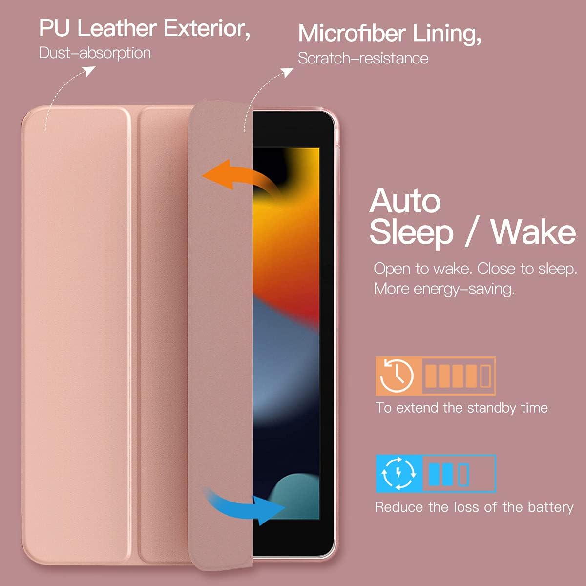iPad 9世代・8世代・7世代対応 ケース 10.2インチ 半透明ハードカバー 薄型スタンド RoseGold