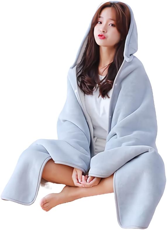 着るブランケット フリースポンチョ グレー 100cm×150cm レディース用 3Way リバーシブル 洗える