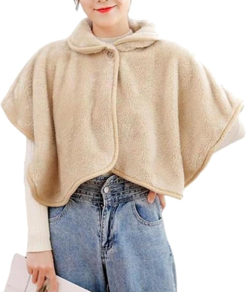 寒さ対策 レディース ポンチョ 毛布 ケープ ふわもこ ボア フリース 84*45cm (ベージュ)