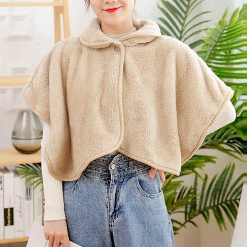 寒さ対策 レディース ポンチョ 毛布 ケープ ふわもこ ボア フリース 84*45cm (ベージュ)