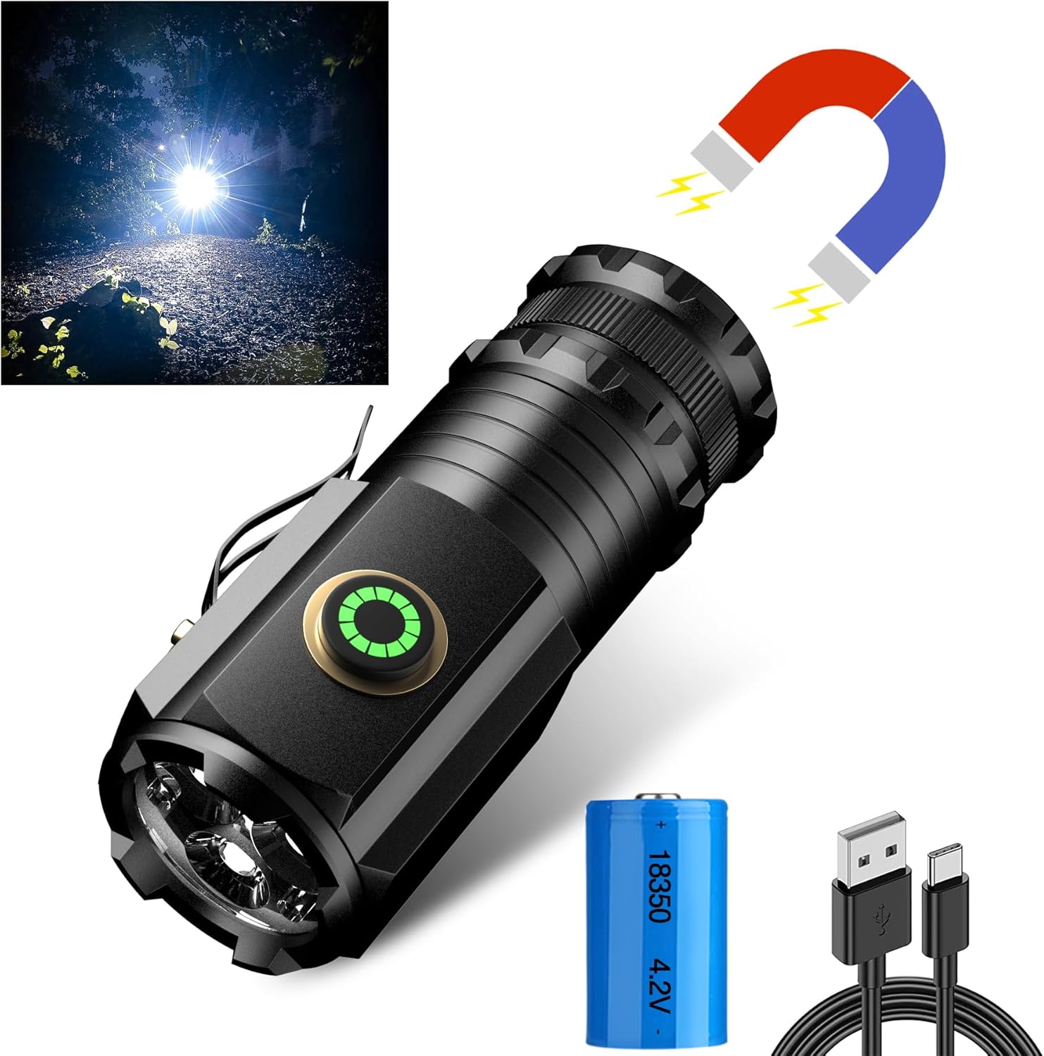 2025年新登場 EDC小型軽量ハンディライト 2500ルーメン USB充電式 IPX68防水 防災防犯用
