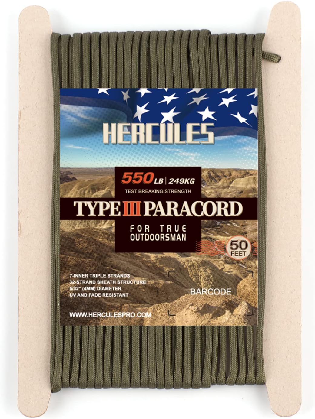 耐荷重250kg HERCULES パラコード テントロープ 15m アーミーグリーン
