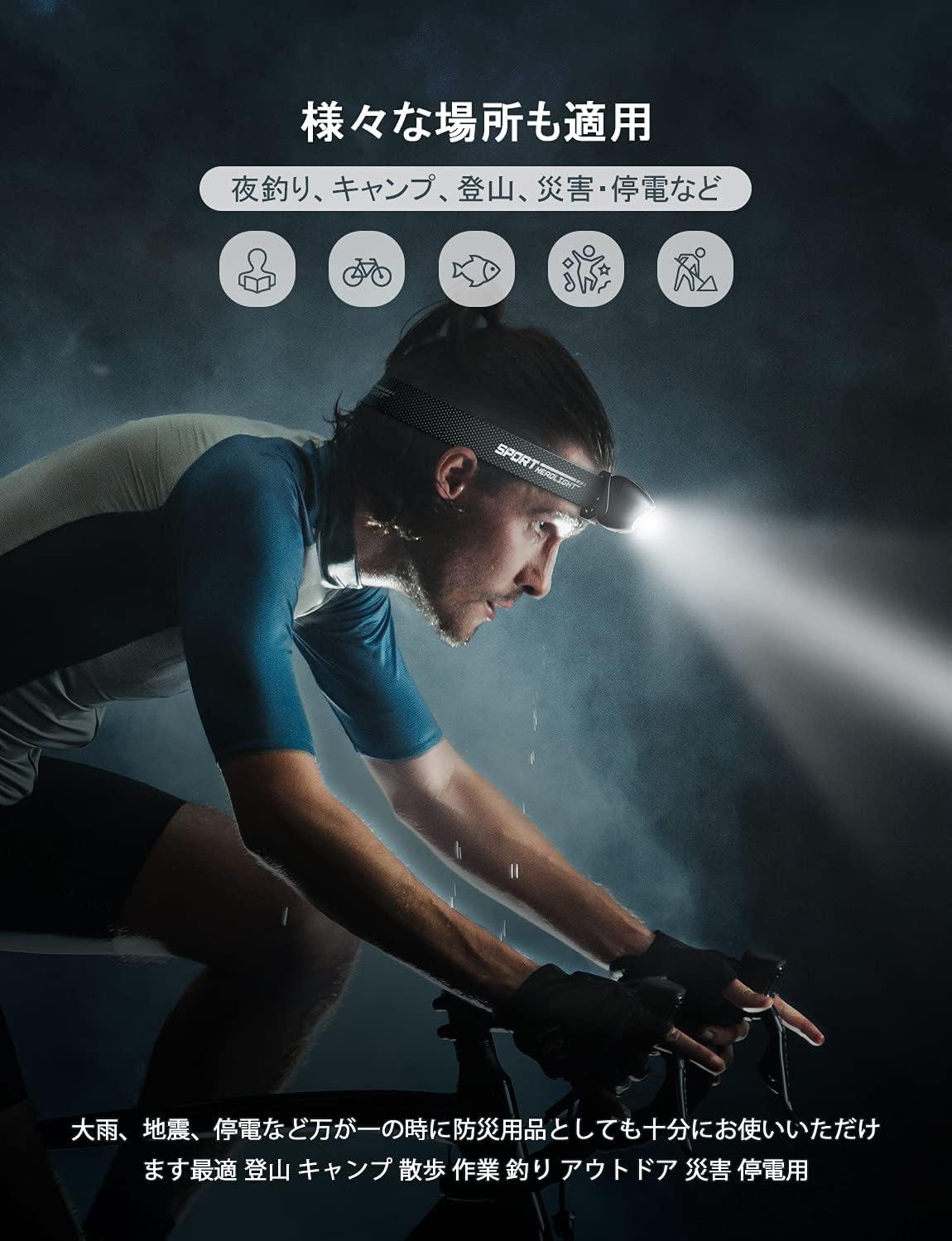 USB充電式高輝度LEDヘッドライト｜防水・5種点灯モード｜夜釣り・登山・アウトドア用