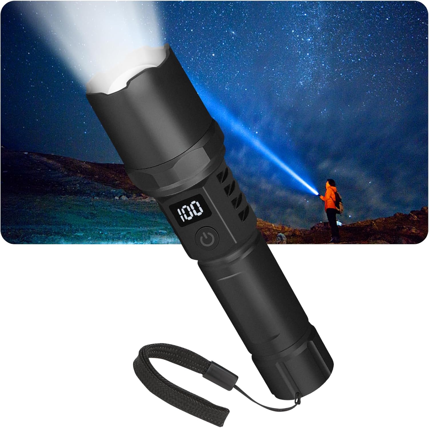 強力充電式懐中電灯【2025春発売】10000ルーメン・防水・軽量・コンパクト・3モード・Type-C充電・デジタルディスプレイ