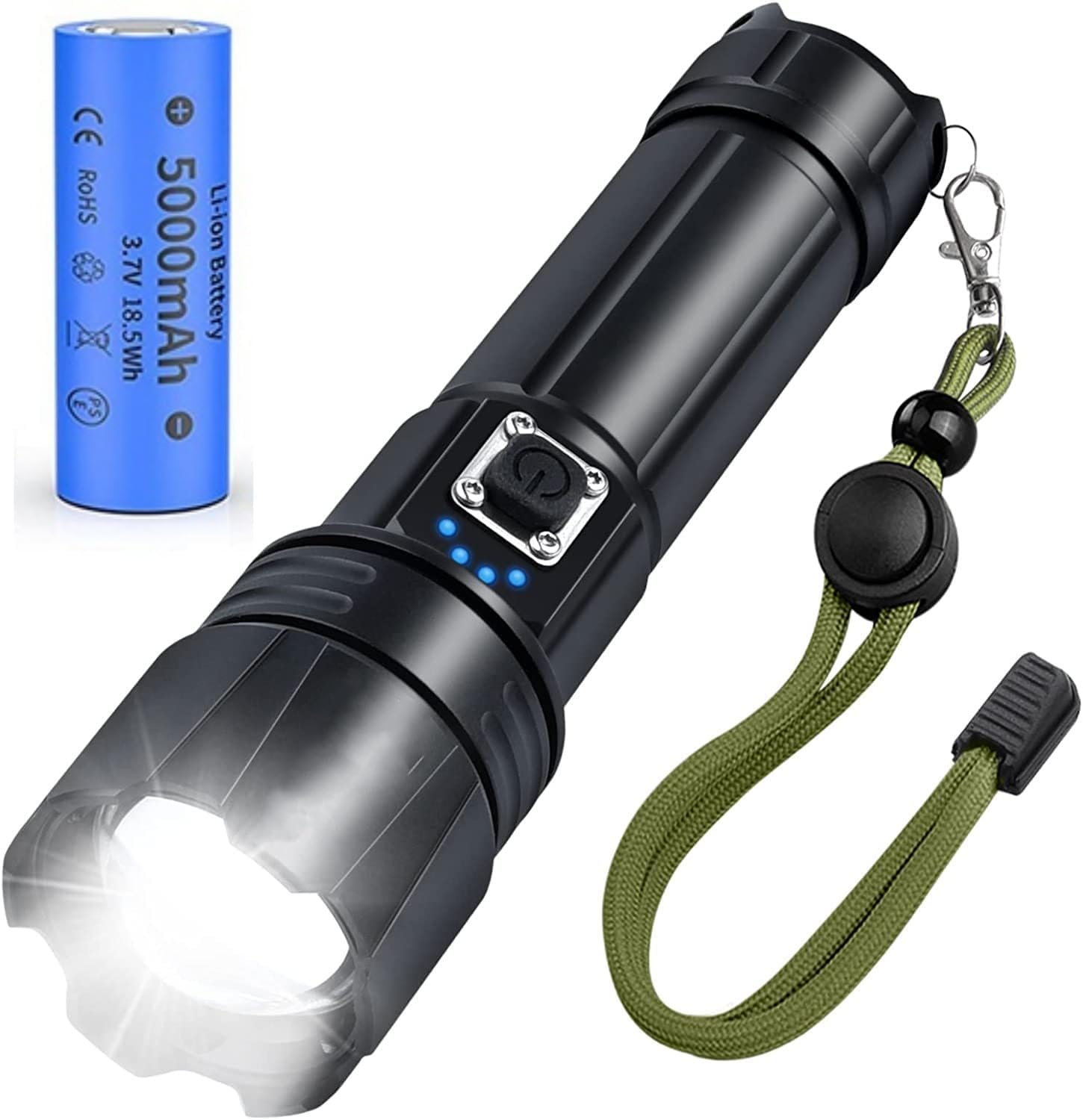 強力なLED懐中電灯 Type-C双方向充電式 5000mAh大容量 IPX67防水