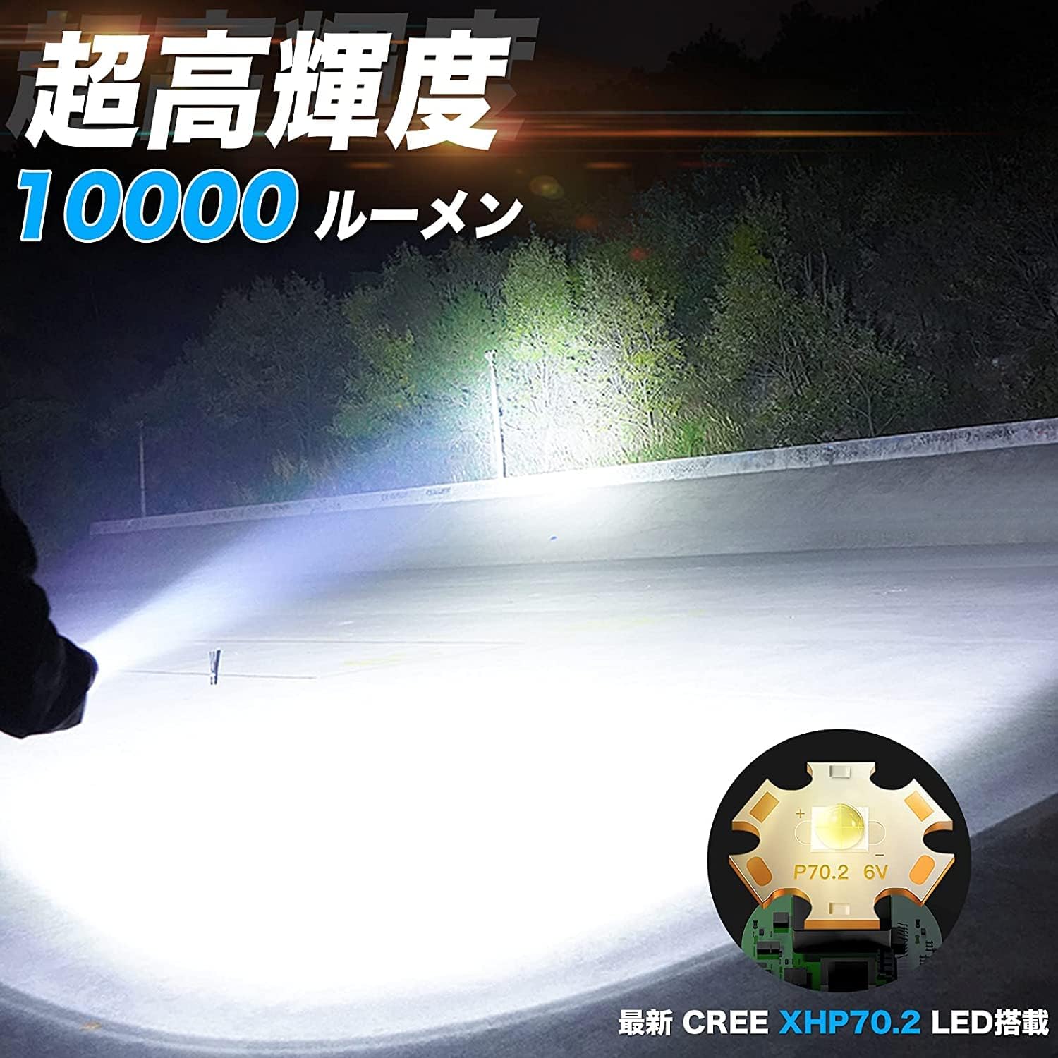 強力なLED懐中電灯 Type-C双方向充電式 5000mAh大容量 IPX67防水