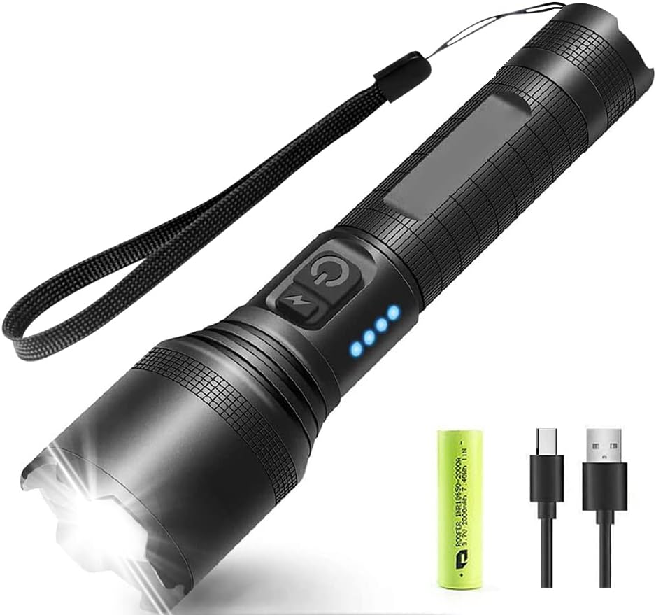 強力な軍用懐中電灯 XHP60 10000ルーメン TYPE-C充電 防水・ズーム機能付き 5モード 充電可能