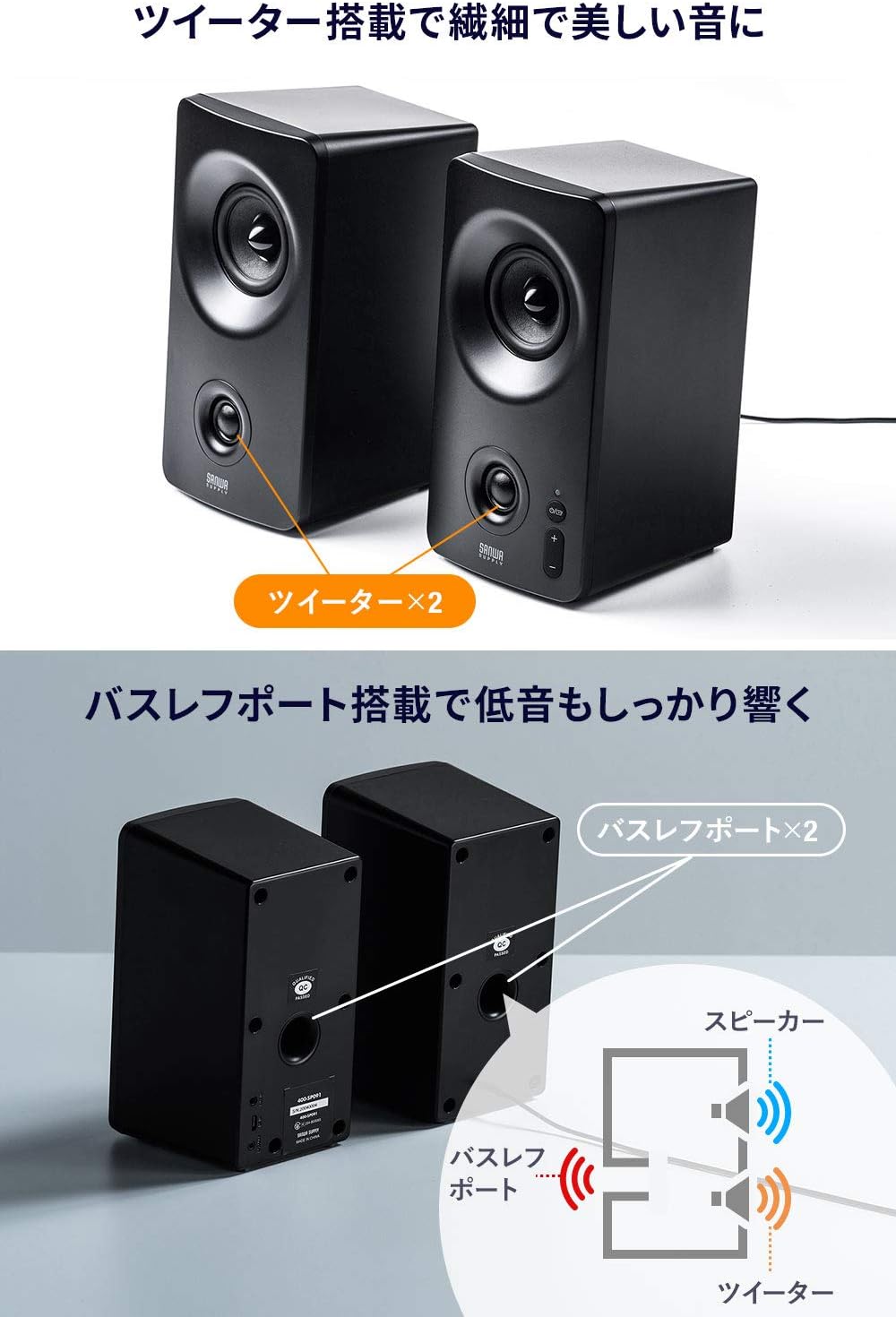 サンワダイレクト 3WAY接続Bluetoothスピーカー 10W ツイーター内蔵