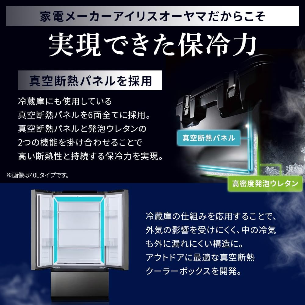 アイリスオーヤマ真空断熱クーラーボックス ハードタイプ 長時間保冷 アウトドア用 モスグレー