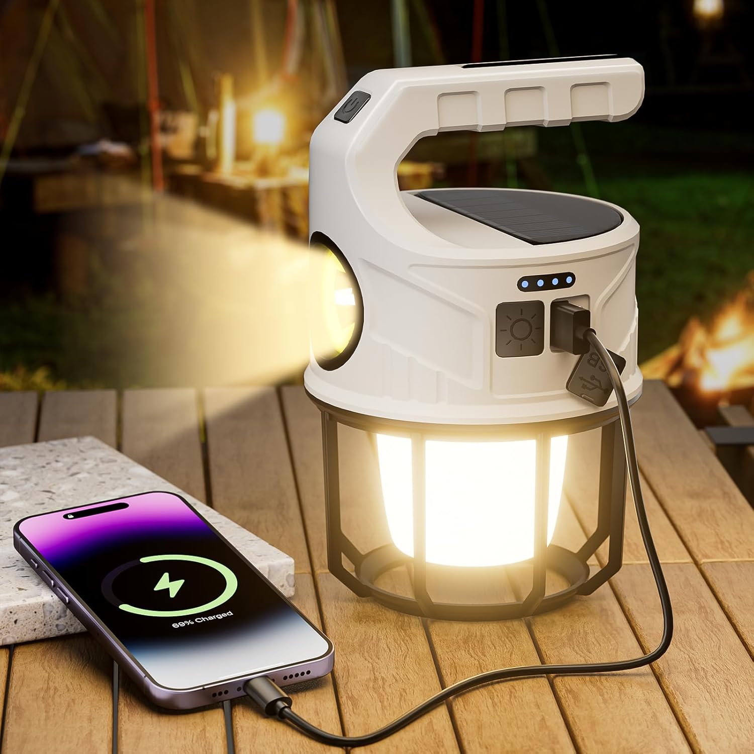 充電式LEDランタン 280g 軽量 防水防塵 無段階調光 キャンプ・防災用