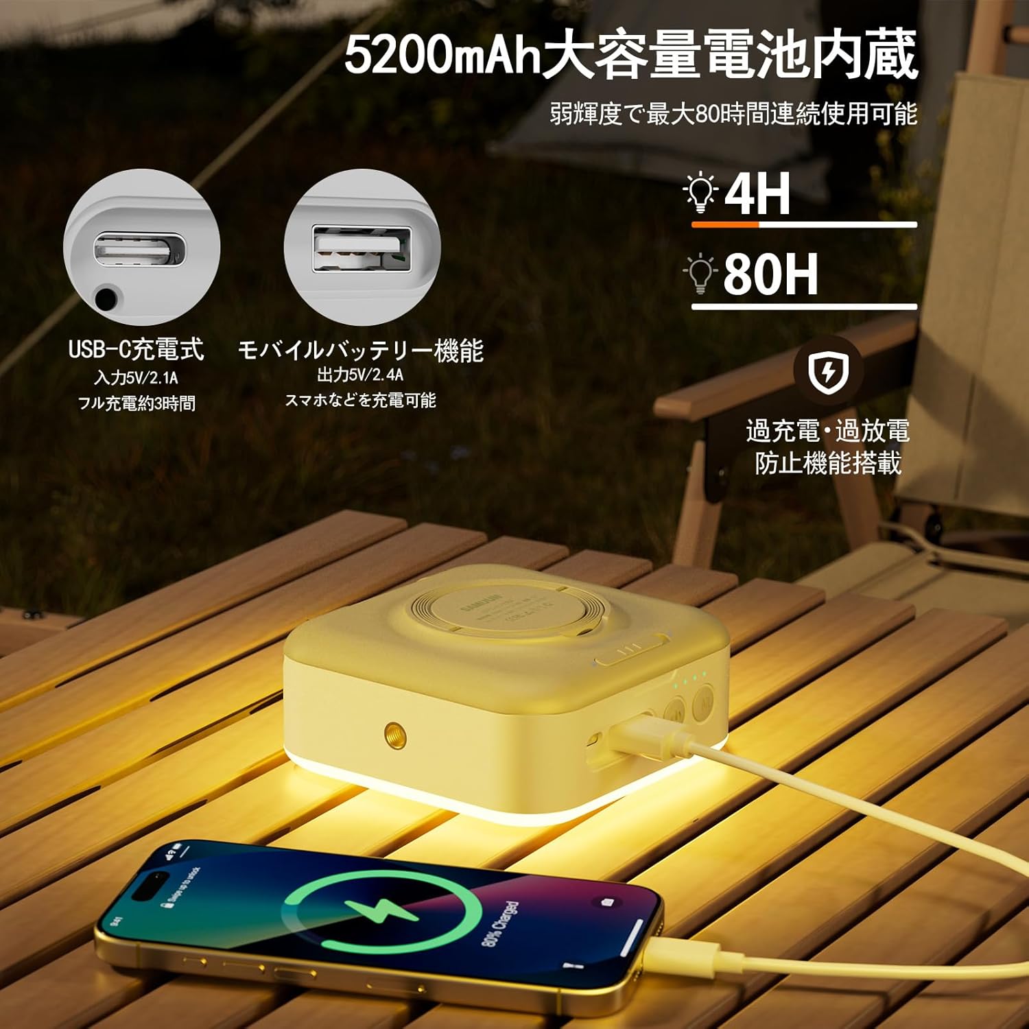 「2025年新登場」1000ルーメン高輝度USB充電式ソーラーキャンプランタン【5200mAh・IPX5防水・折り畳み】