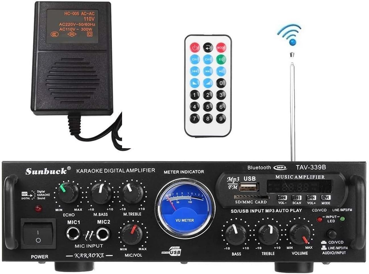 Bluetooth対応デジタルパワーアンプ 600W 2ch USB/SD/FM カラオケ用