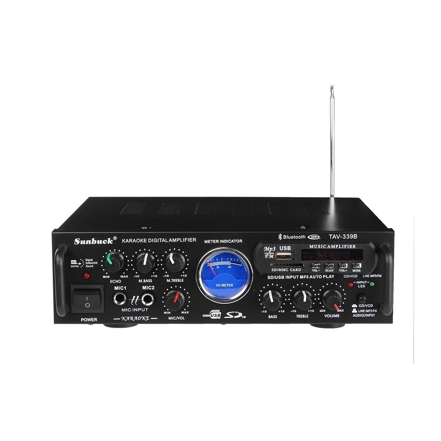 600W Bluetooth対応ステレオパワーアンプ FM/USB/SD対応 ハイファイホームオーディオ