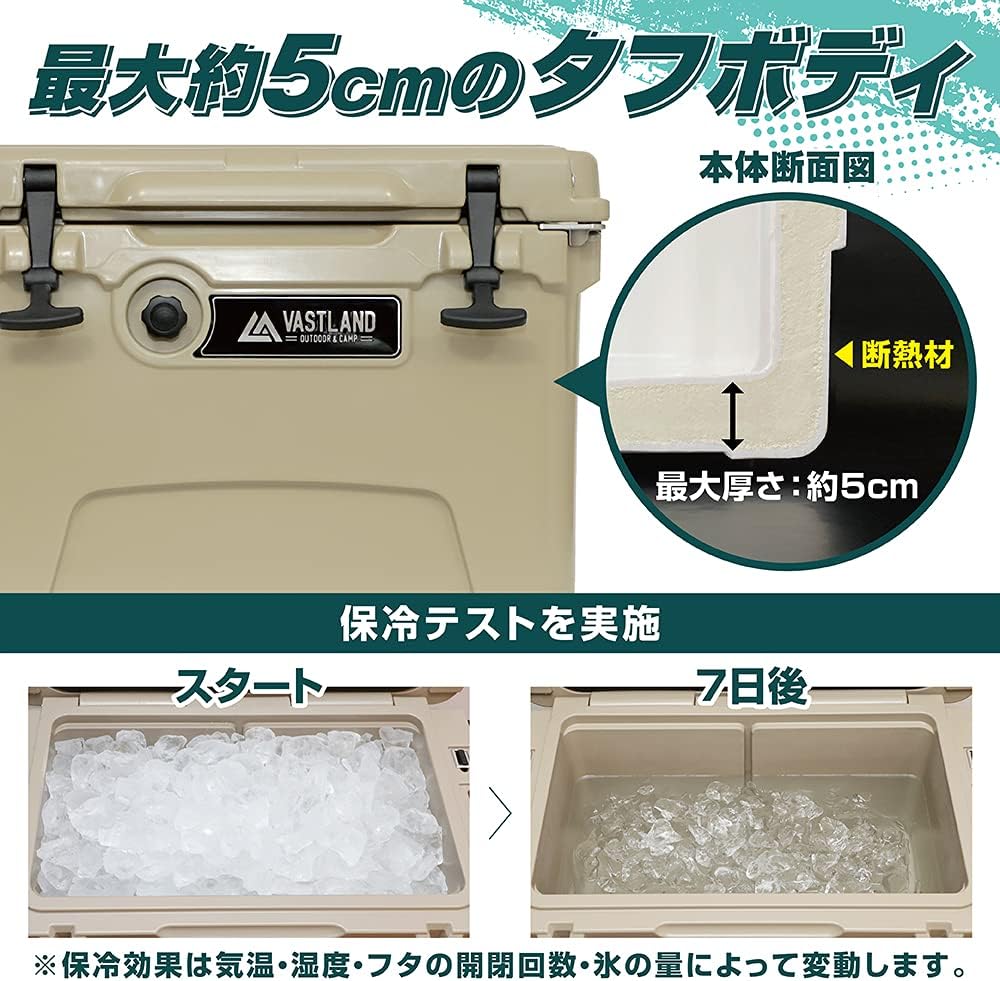 タフクーラーボックス T型フックタイプ ロトモールド製 水抜き栓・ボトルオープナー付き