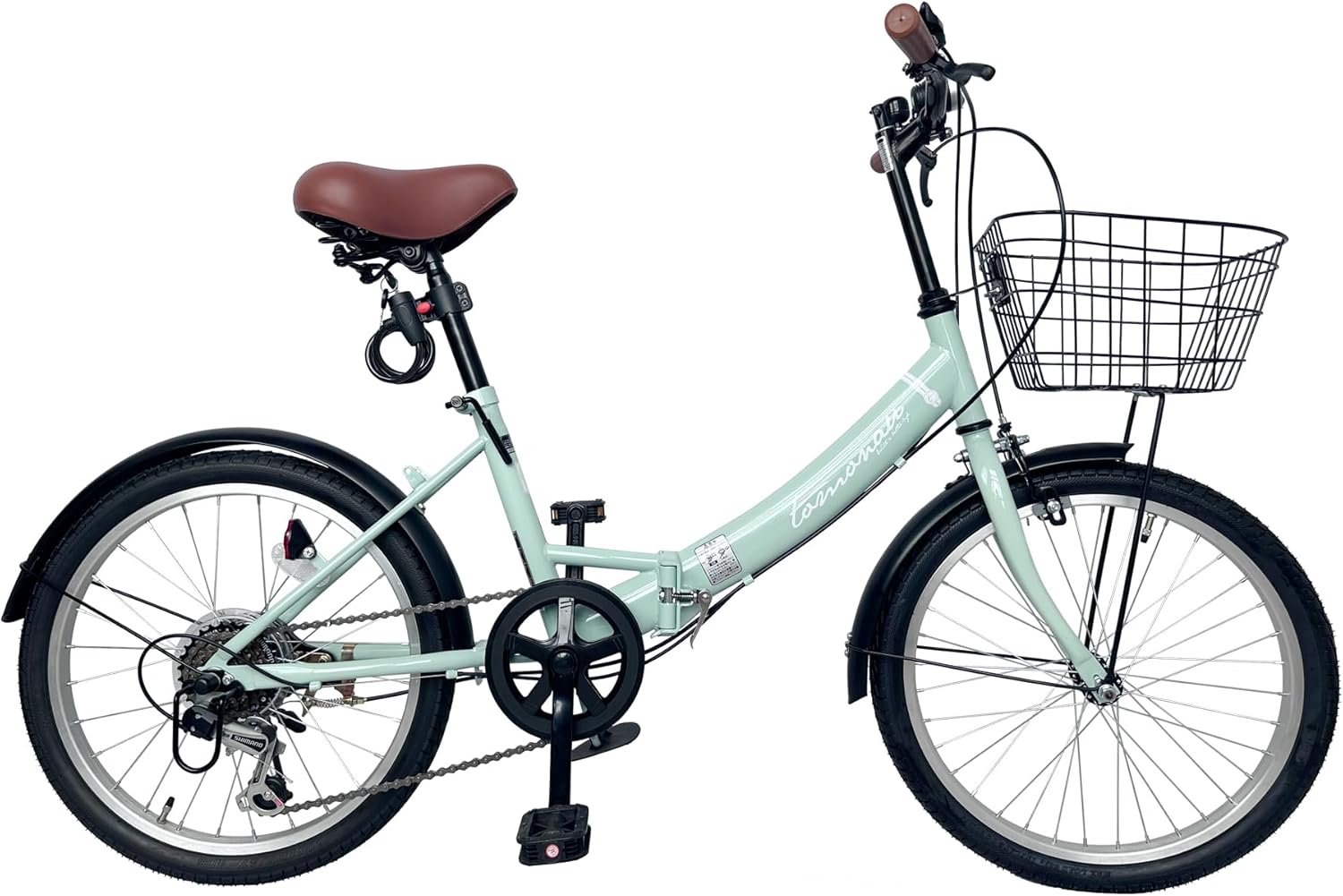 通勤通学向け 20インチ 折り畳み自転車 6段変速 カゴ・ライト付き 伸縮ハンドル ［TOMONAU T-FDB206L］