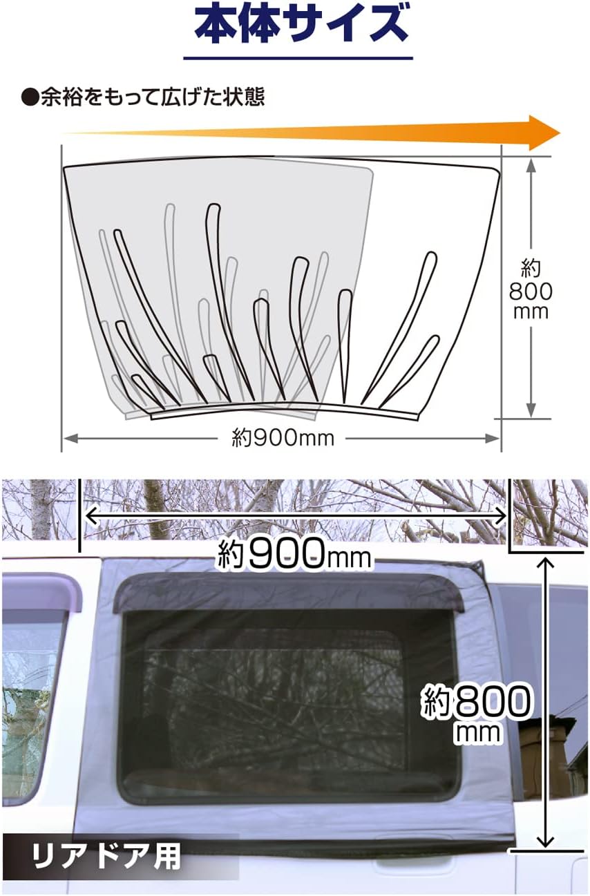 メルテック 車用ウィンドウネット リアドア用 W900×H800mm 1枚入