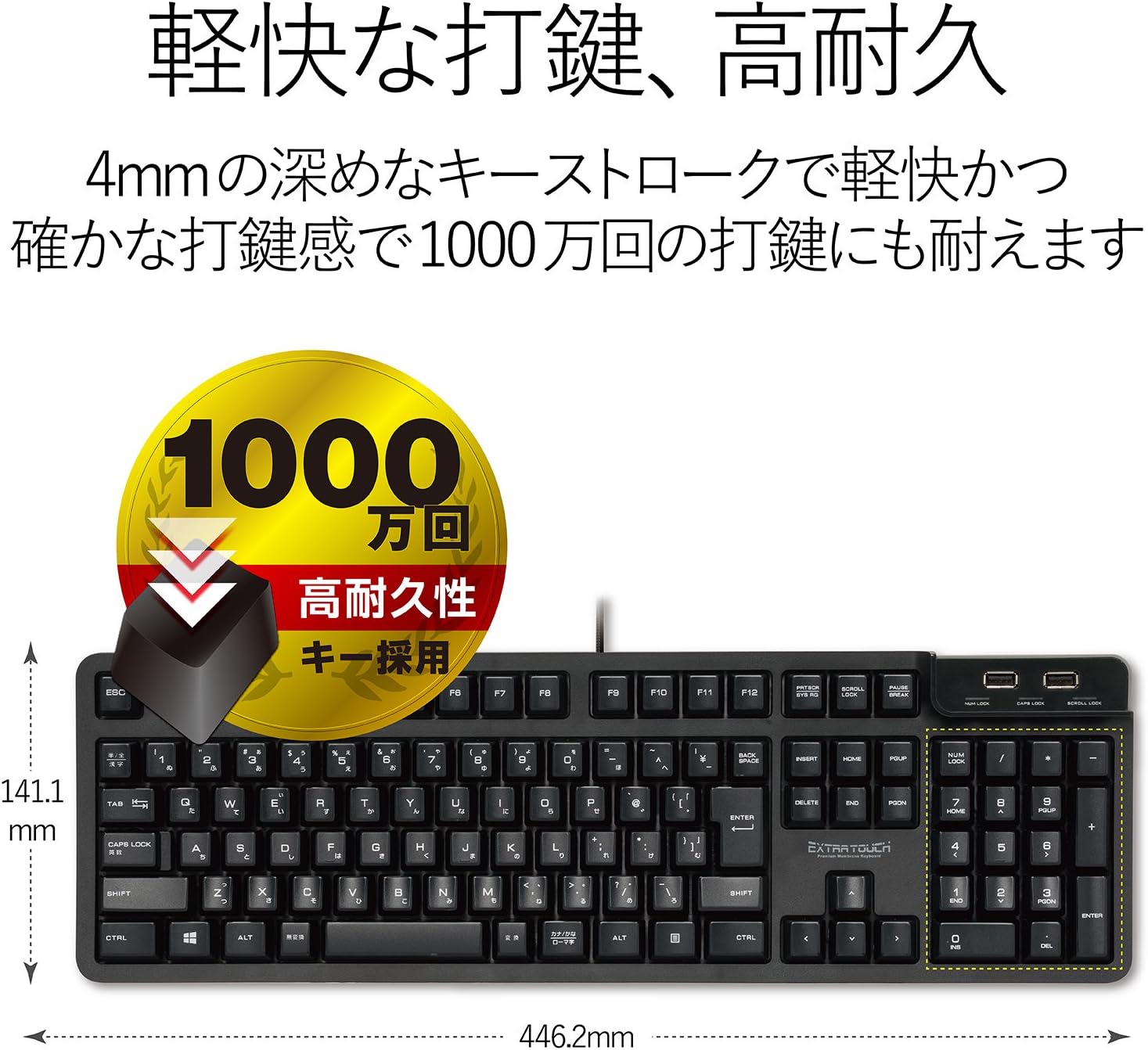エレコム プレミアムメンブレン 有線フルキーボード ブラック TK-FCM094HBK