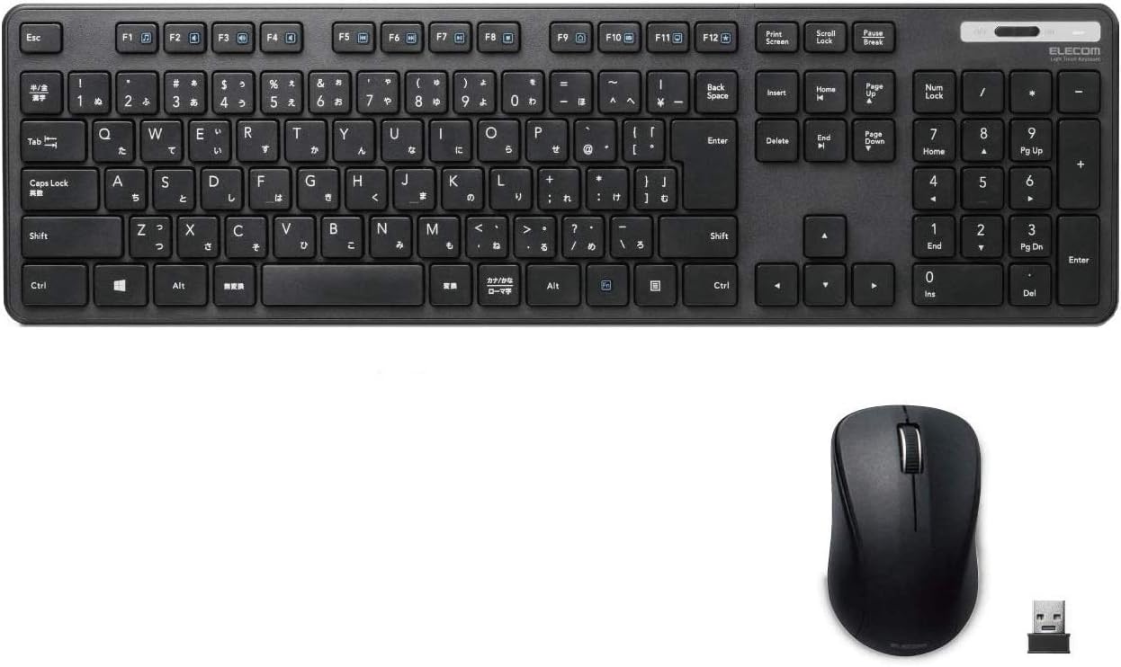ワイヤレス薄型フルキーボード・マウスセット（メンブレン・ブラック）