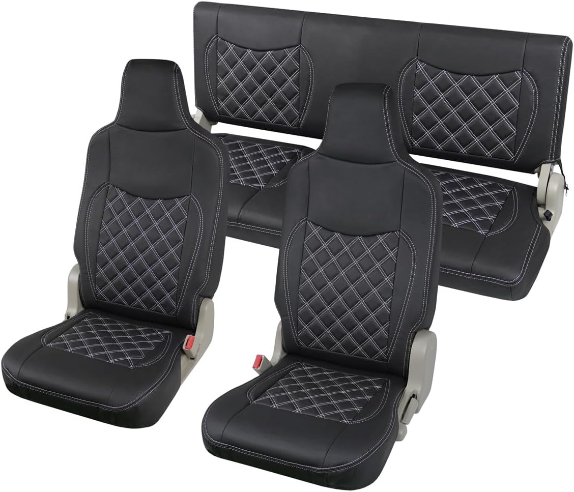 エブリイ バン DA17V 専用 シートカバー 前席・後席セット ホワイトステッチ