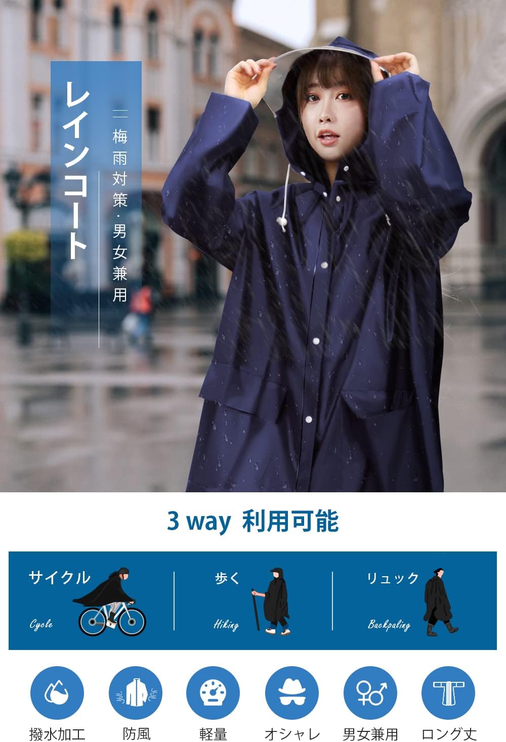 母の日・父の日ギフト 透明レインバイザー付 レインコート 大きいサイズ 男女兼用 超撥水 ロング 防水防風