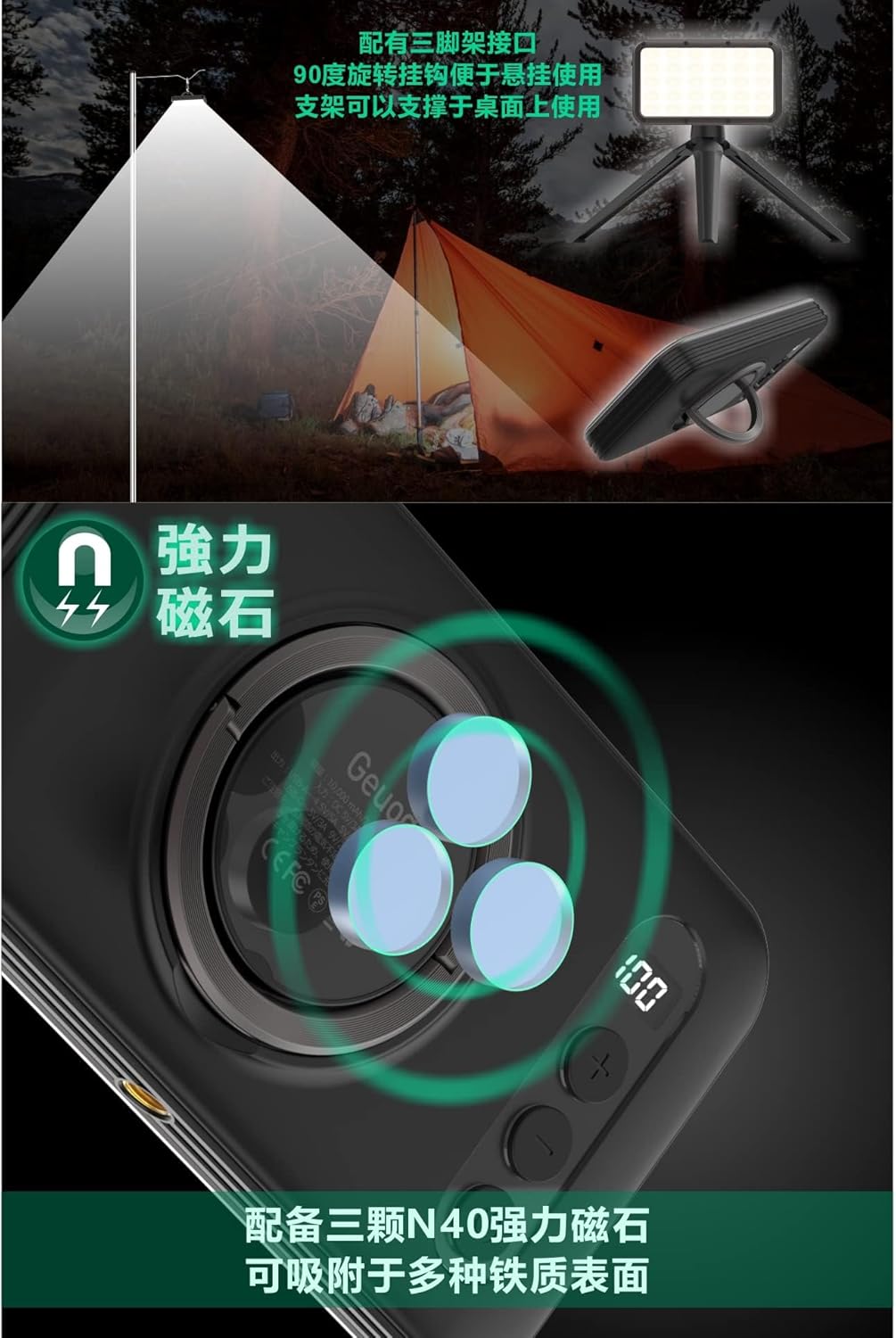 充電式キャンプランタン 1500lm 四色切替機能付き 10000mAhバッテリー内蔵 PSE取得 防災用 (ブラック)