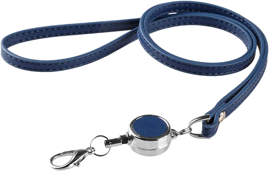 社員証用ネックストラップ マイクロファイバーレザー製 メンズ・レディース ビジネス・カジュアル（ネイビー）