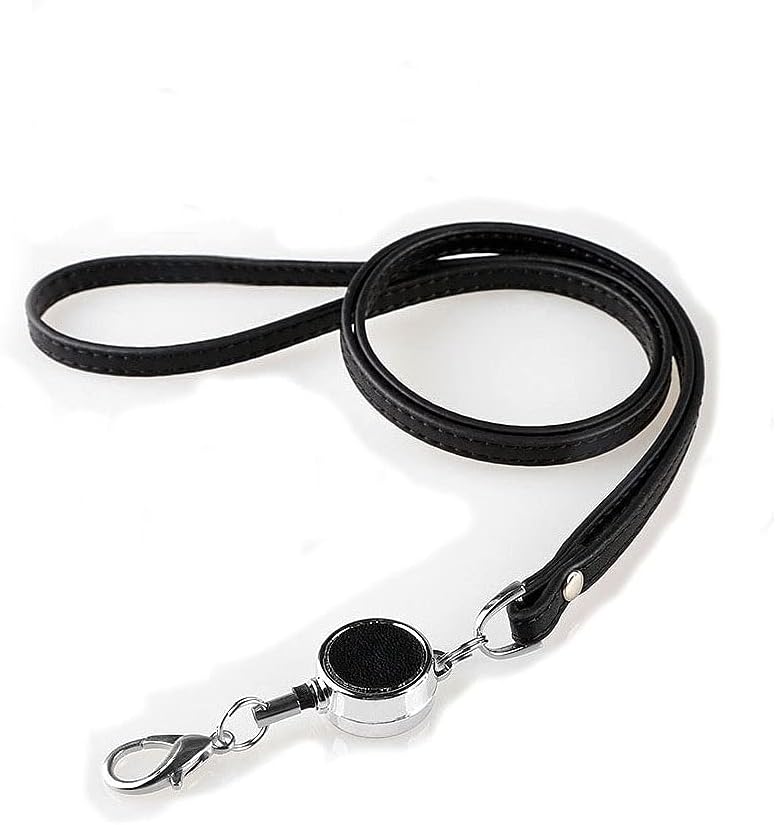 本牛革製リール付きレザーネックストラップ（ブラック）