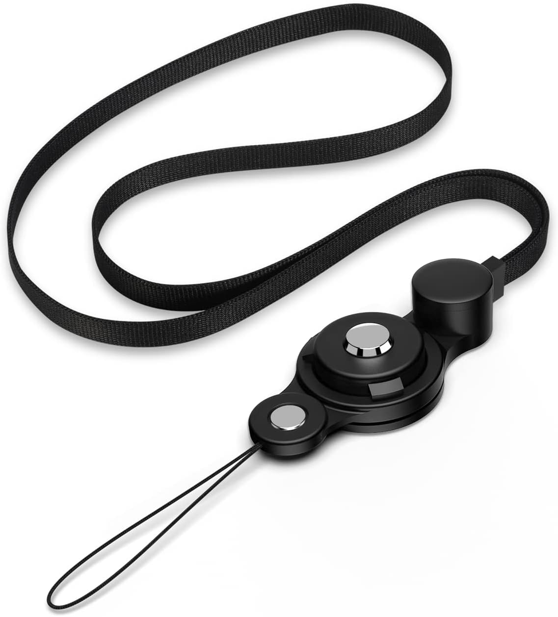 耐久性のある2WAYネックストラップ ブラック - 落下防止・脱着簡単・スマホや鍵用
