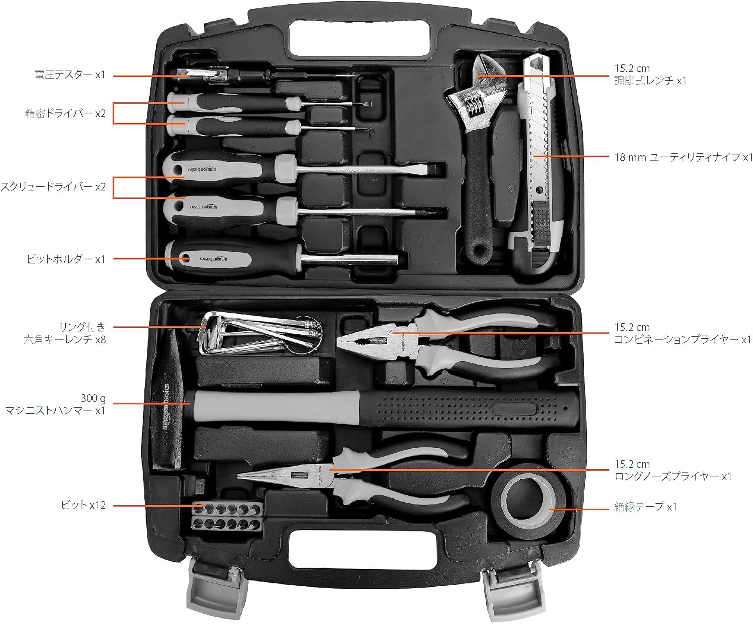 家庭用ブラック/グレー工具セット 32個入り【Amazonベーシック】