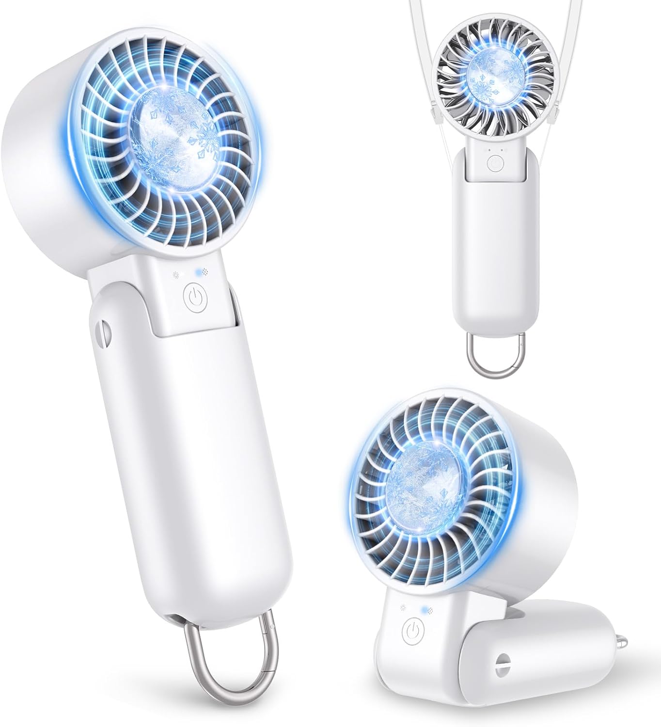 【父の日ギフト】冷却プレート付きハンディファン -20℃瞬間冷却・超高速・5段階風量調節・最大15H連続作動・ポータブル・Type-C充電式 (ホワイト)
