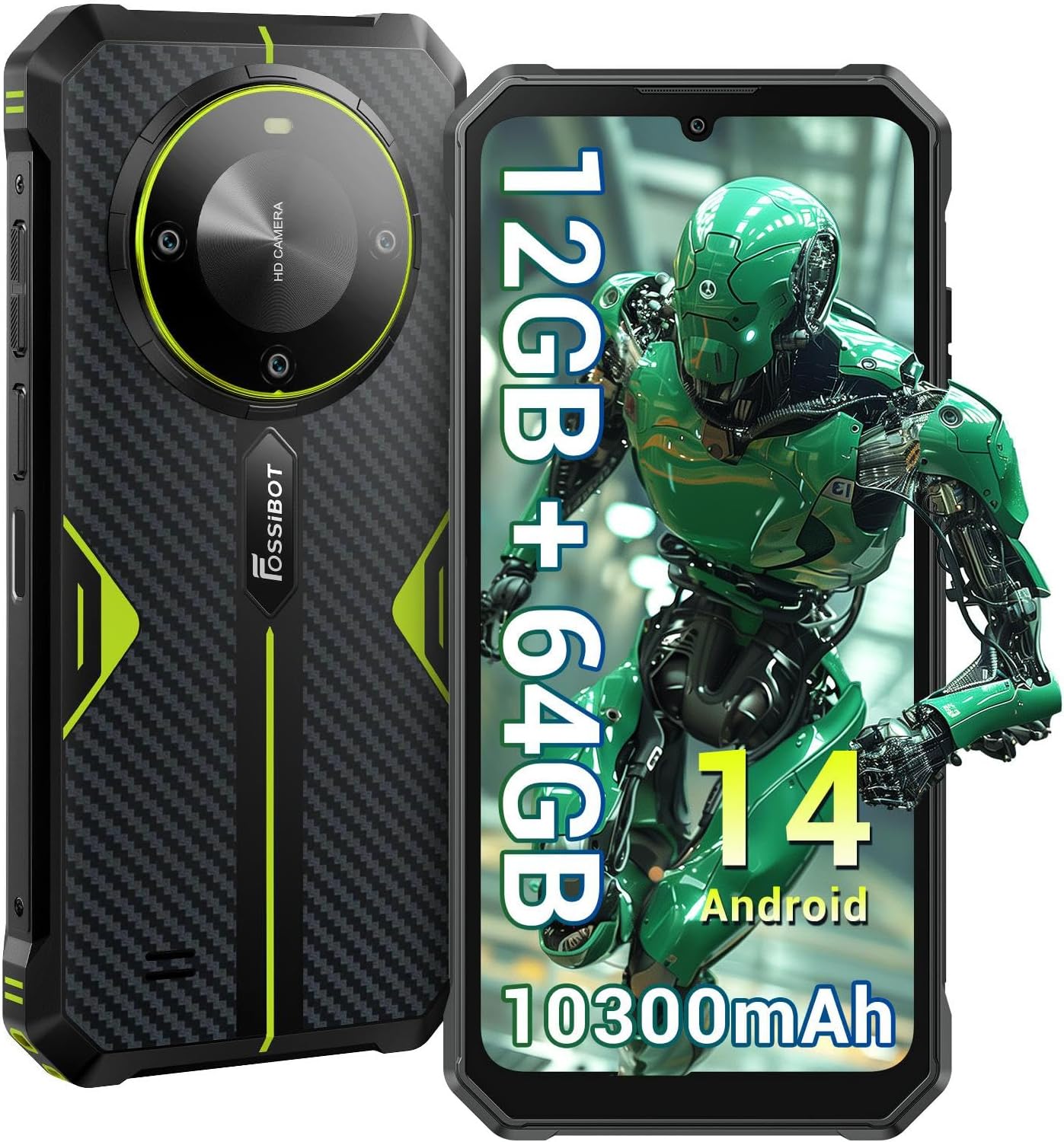 大容量バッテリー搭載タフネススマホ FOSSiBOT F105 (12GB RAM/64GB ROM/10300mAh/6.74インチ) - IP68/69K防水・防塵、デュアルSIM、顔認識・指紋認識対応