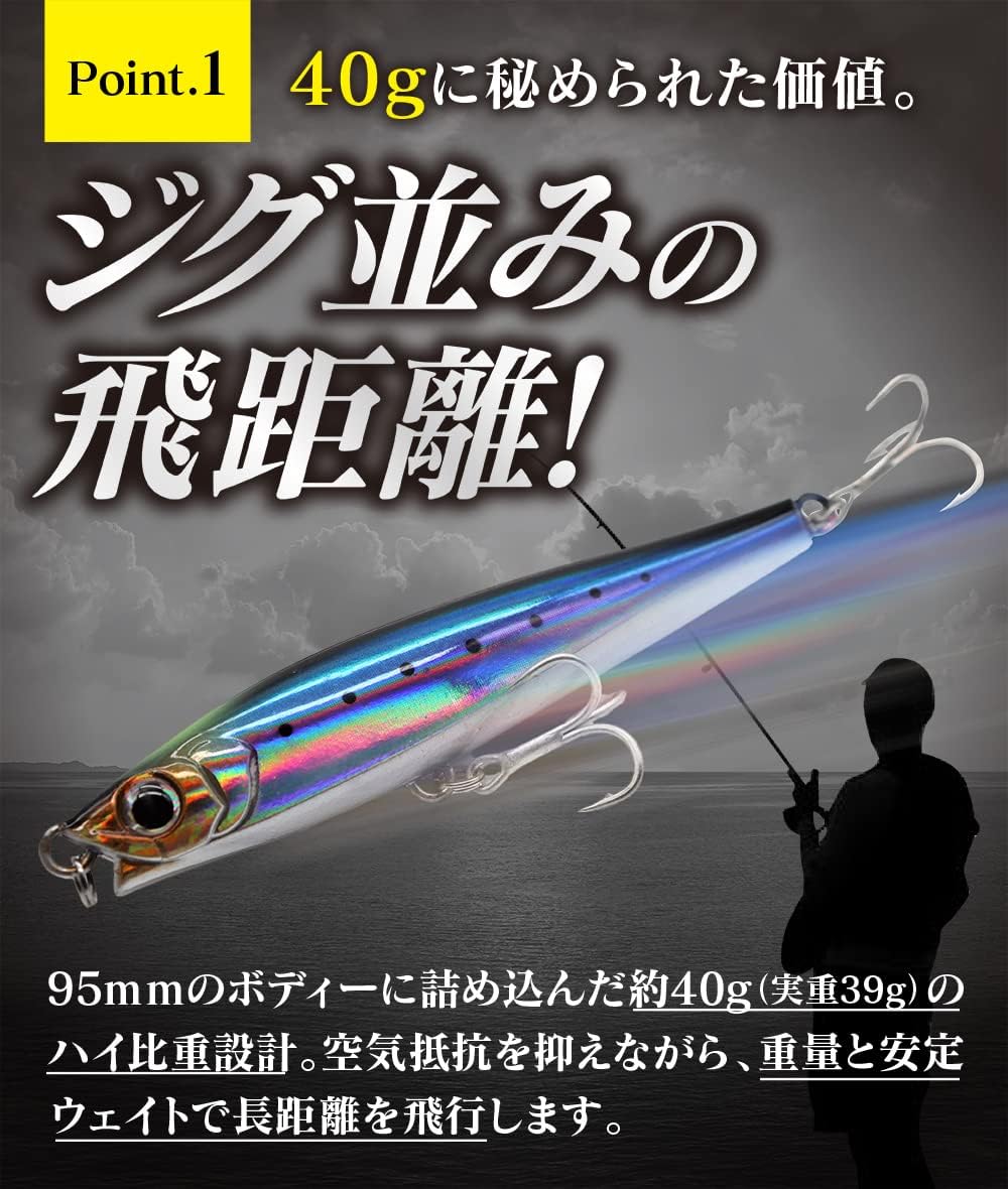 シーバス・ヒラメ用 ルアーセット シンキングペンシル 95mm/40g・110mm/48g 貫通ワイヤー付き