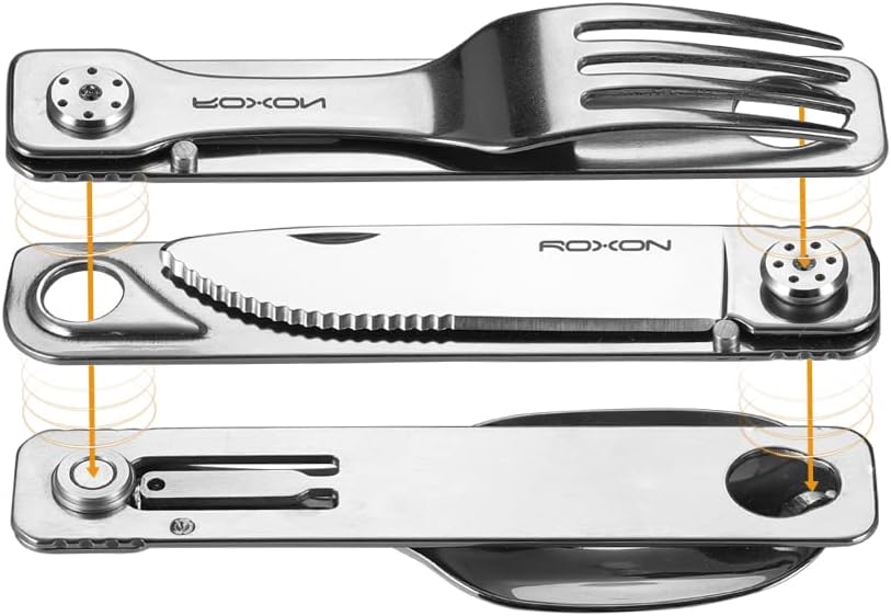 ROXON 3-in-1 磁気取り外し可能カトラリーセット - キャンプ用フォーク・スプーン・ナイフ