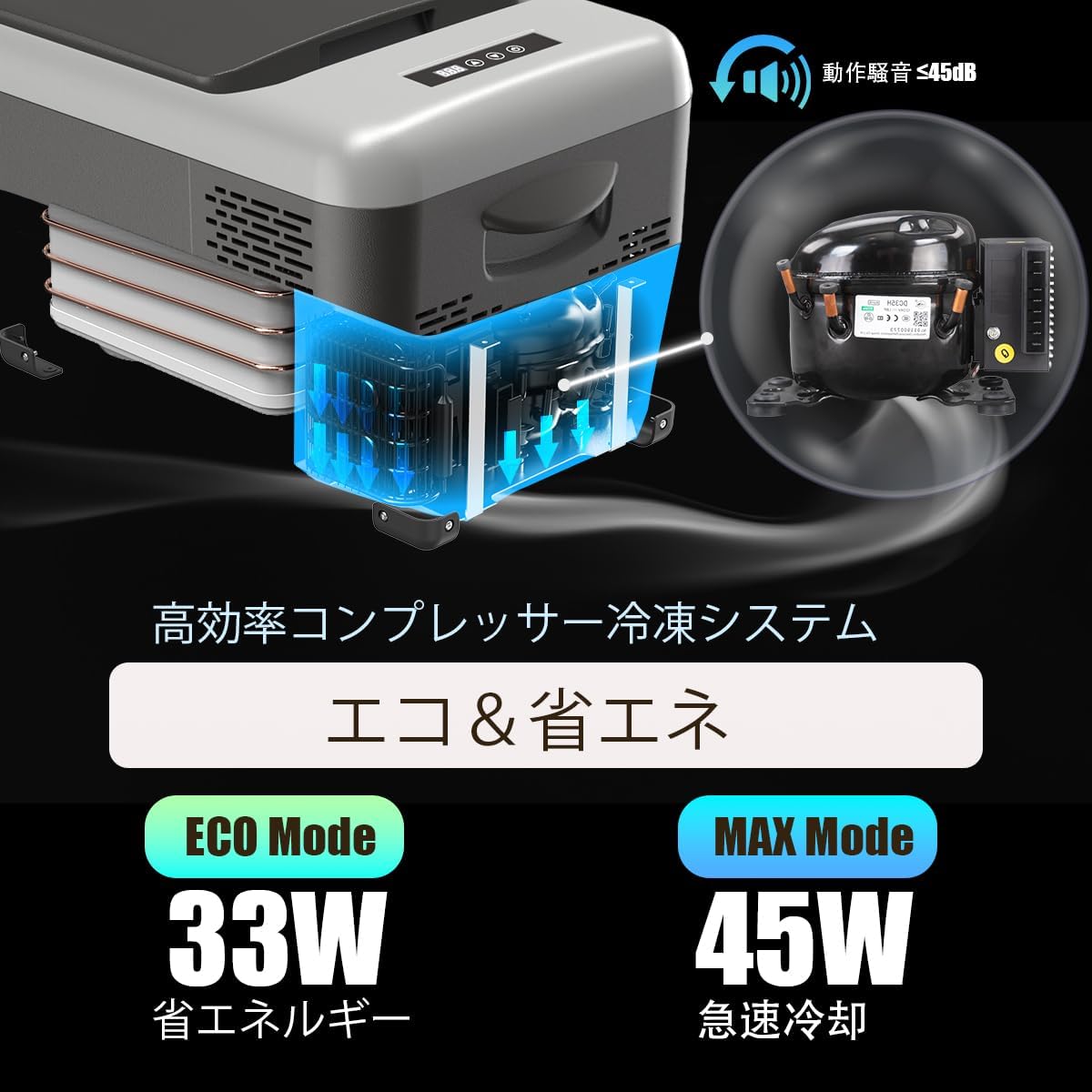 車載冷蔵庫 18L コンプレッサー式 -20℃～20℃ AC/DC対応 アウトドアや車中泊に最適 (ブラック)