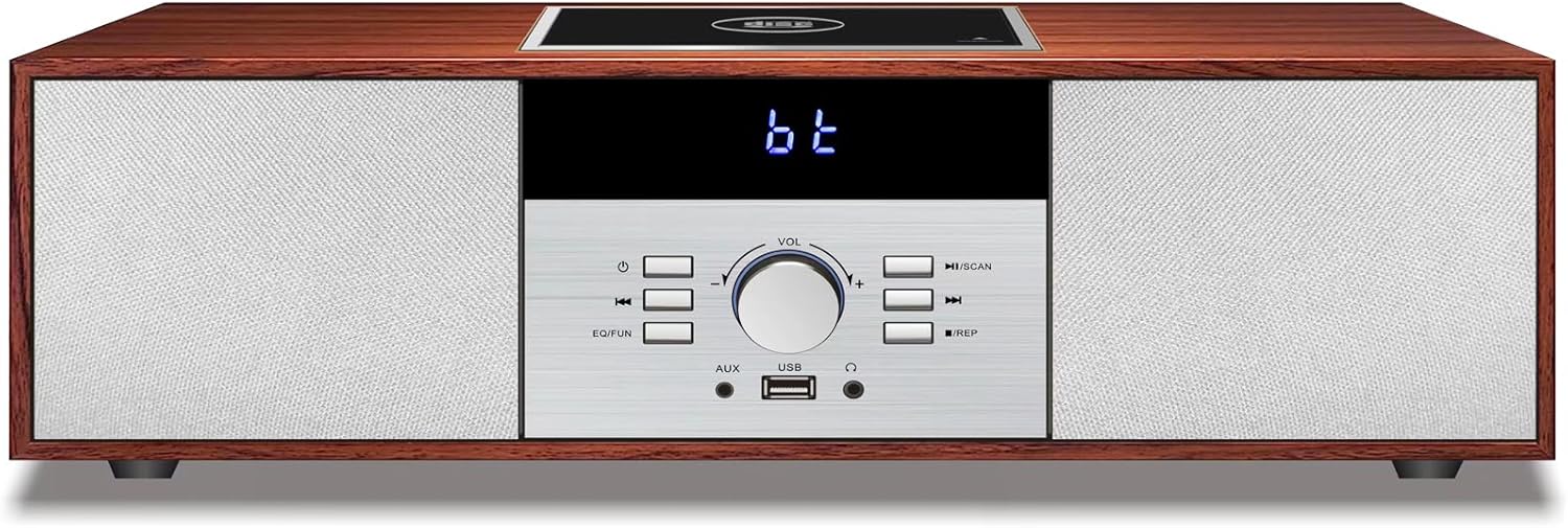 ビンテージスタイルのHiFiステレオCDプレーヤー・システム（Bluetooth/USB/FM対応、30W）