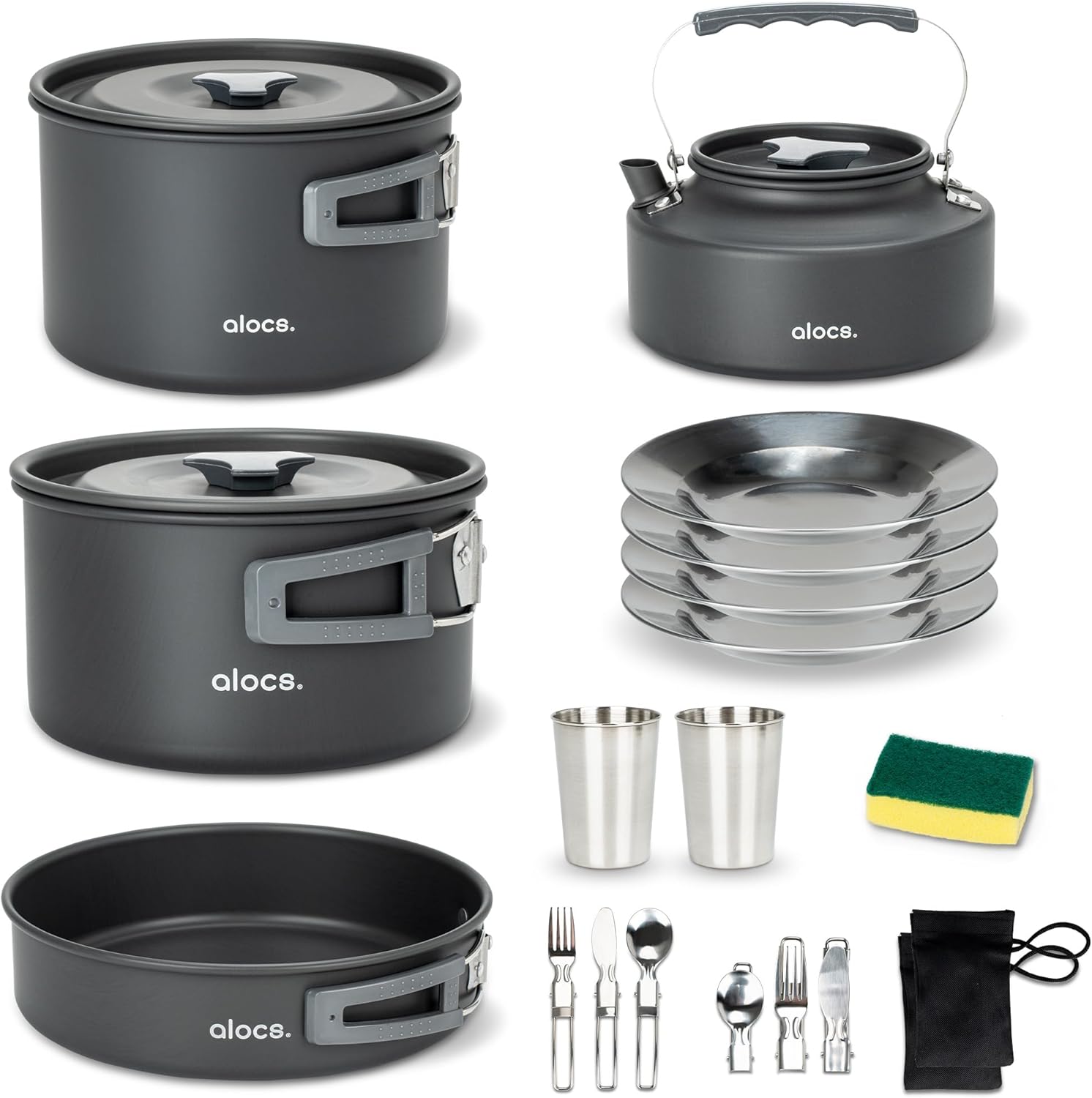 軽量19点セット アルミキャンプ調理器具セット 収納袋付き 2～4人用