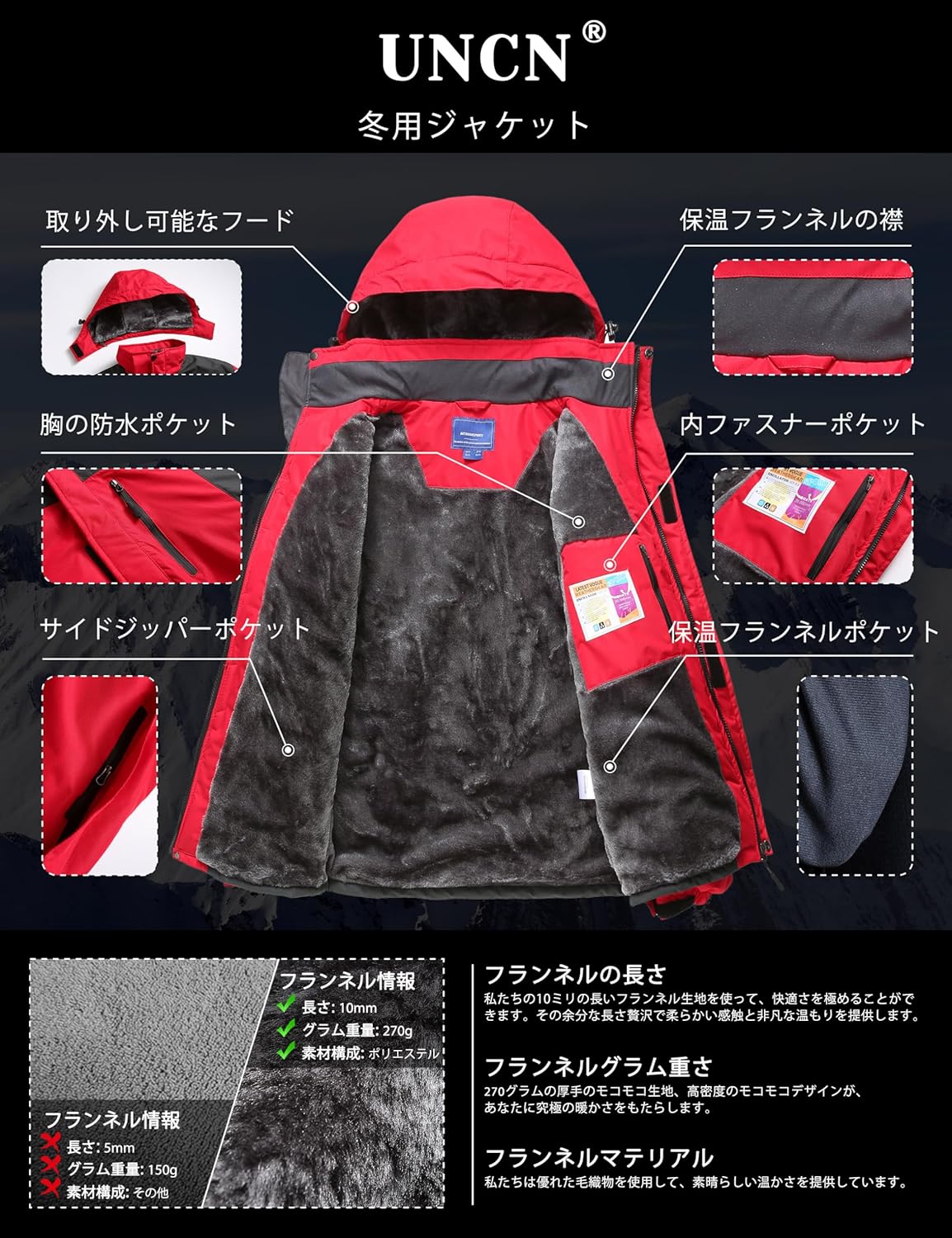 秋冬用 撥水加工 アウトドア アノラックジャケット 防寒 ブラック