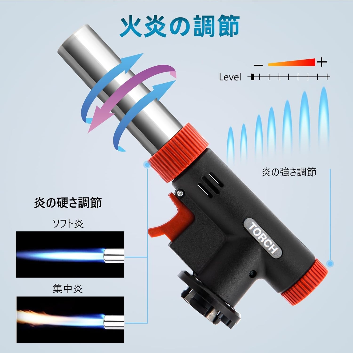 逆さ使用可能 ガスバーナー 強化版 900℃～1300℃ 炙り調理 耐熱 BBQ/料理用 アウトドア用品