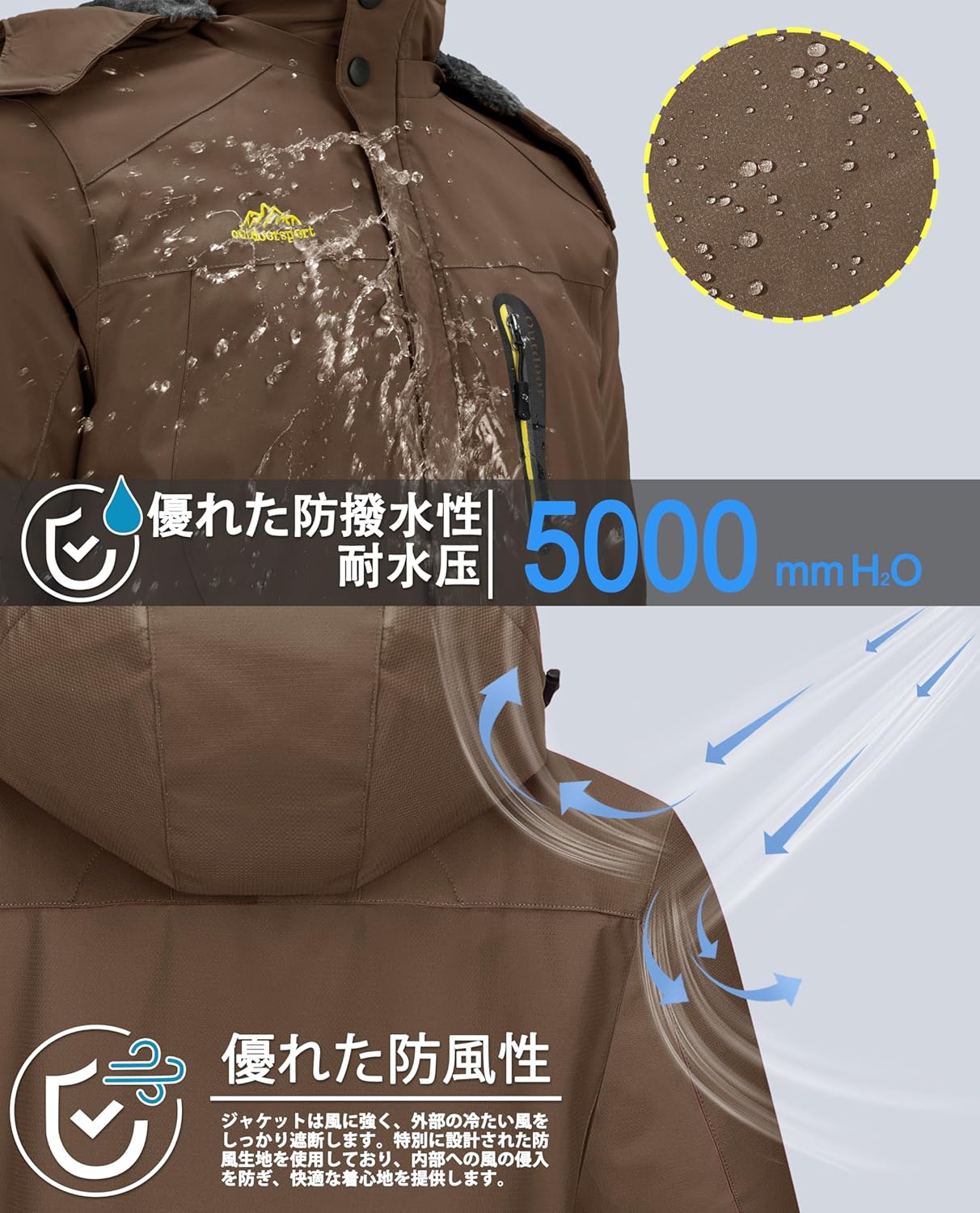 アウトドア メンズ 多機能フリース裏ボアマウンテンパーカー