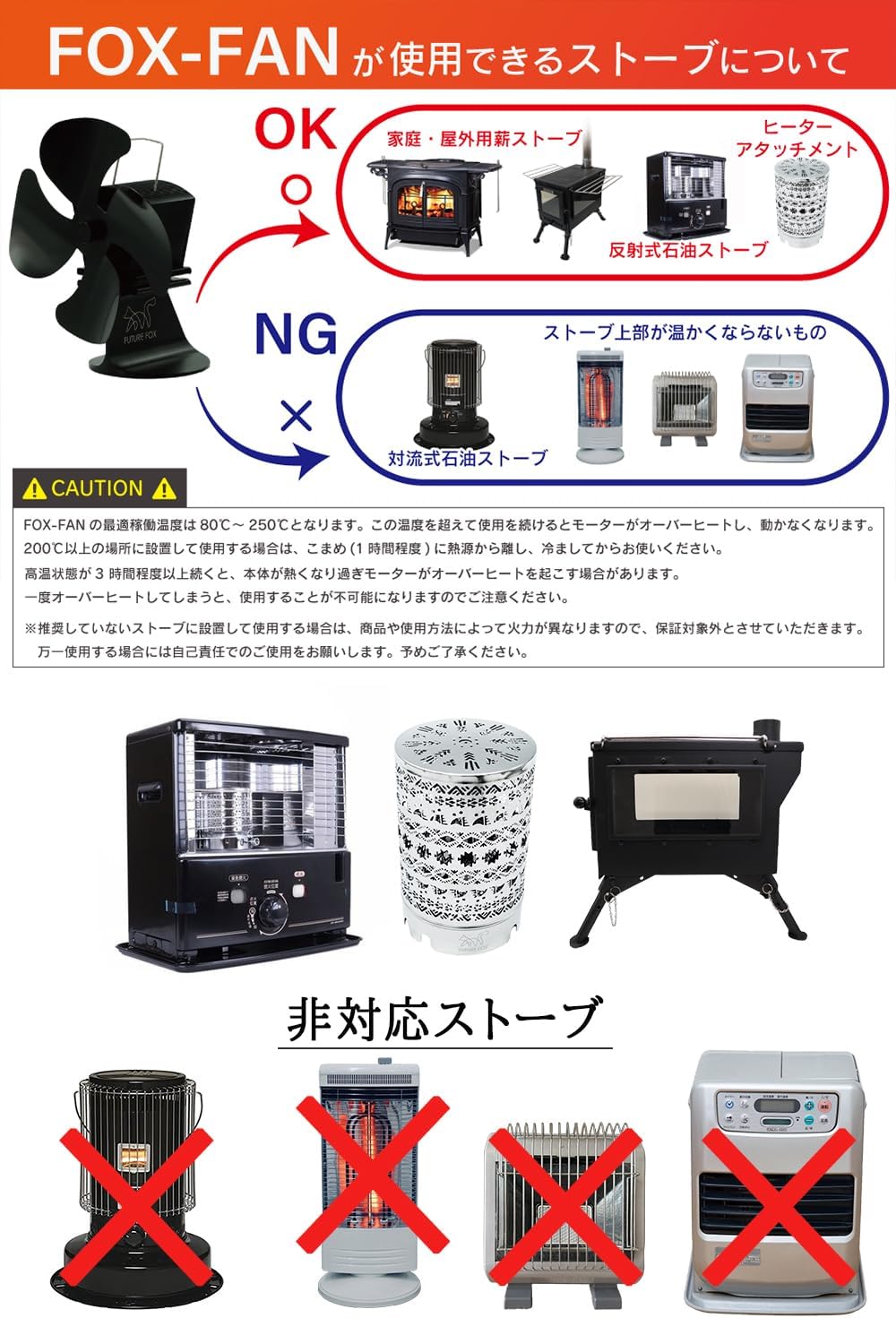 薪ストーブ用エコファン 4枚羽 FUTUREFOX FOX-FAN 最新型