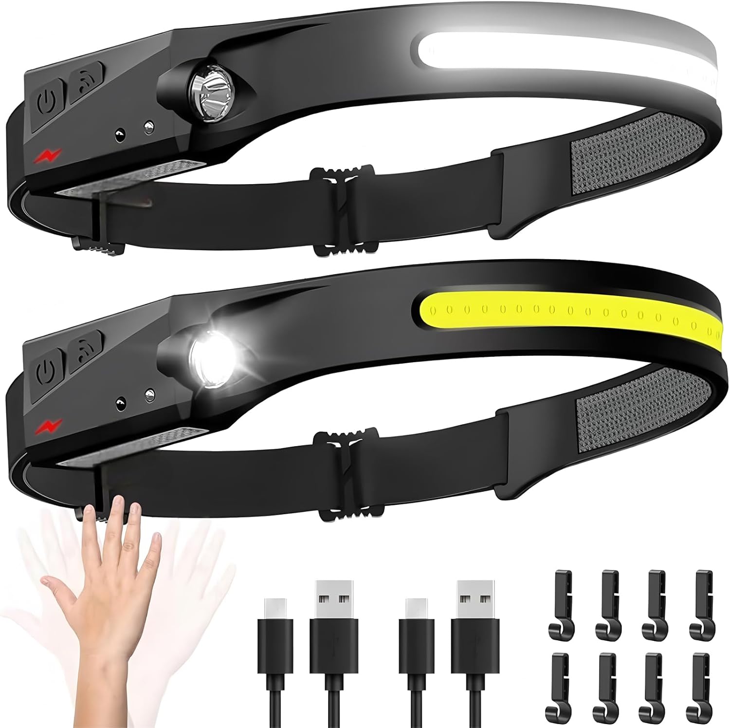充電式LEDヘッドライト2個セット｜230°広角照明・連続8時間利用・IPX4防水・5種点灯モード【アウトドア・作業用】
