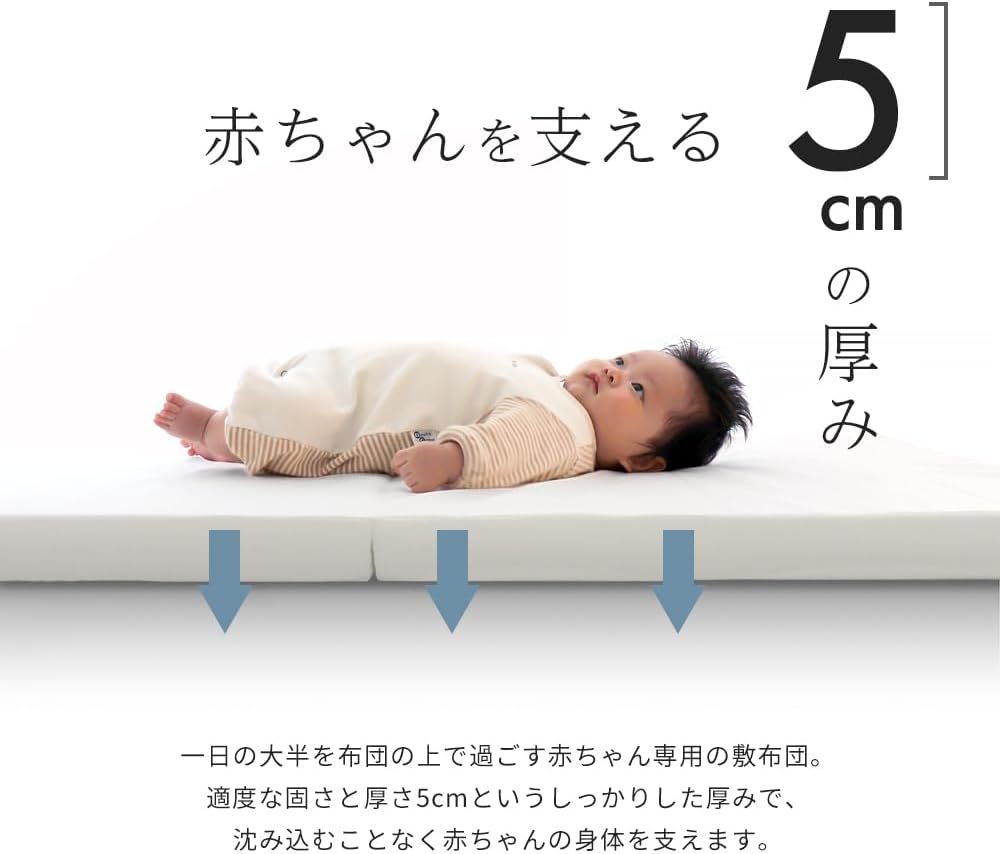 日本製 ミニサイズ ベビー 固綿敷布団 ホワイト 2つ折タイプ