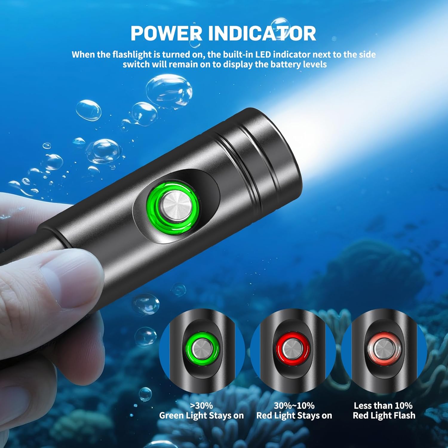 プロ仕様水中懐中電灯 IP68防水 1050ルーメン ダイビングライト