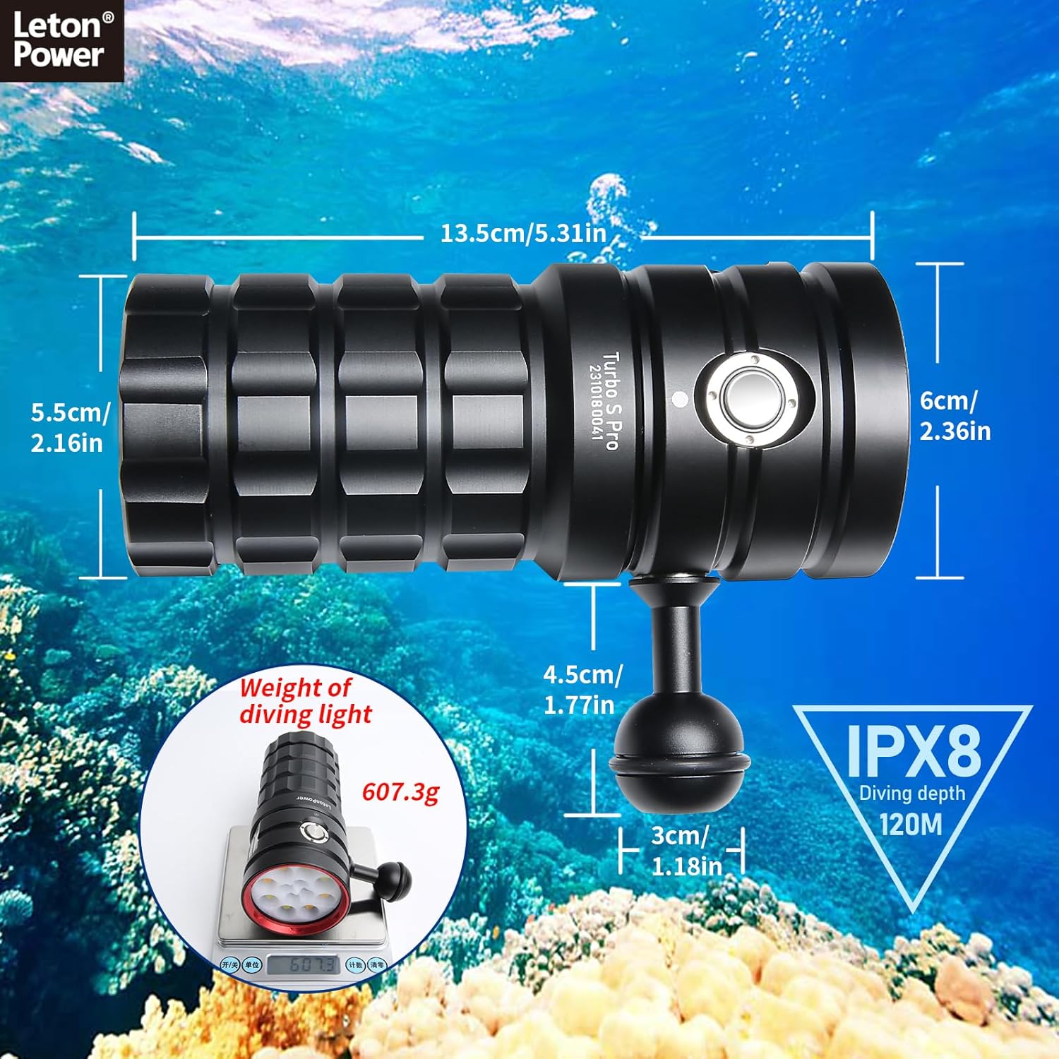 水中ダイビングライト LetonPower TS 13000ルーメン Type-C充電 120m潜水用