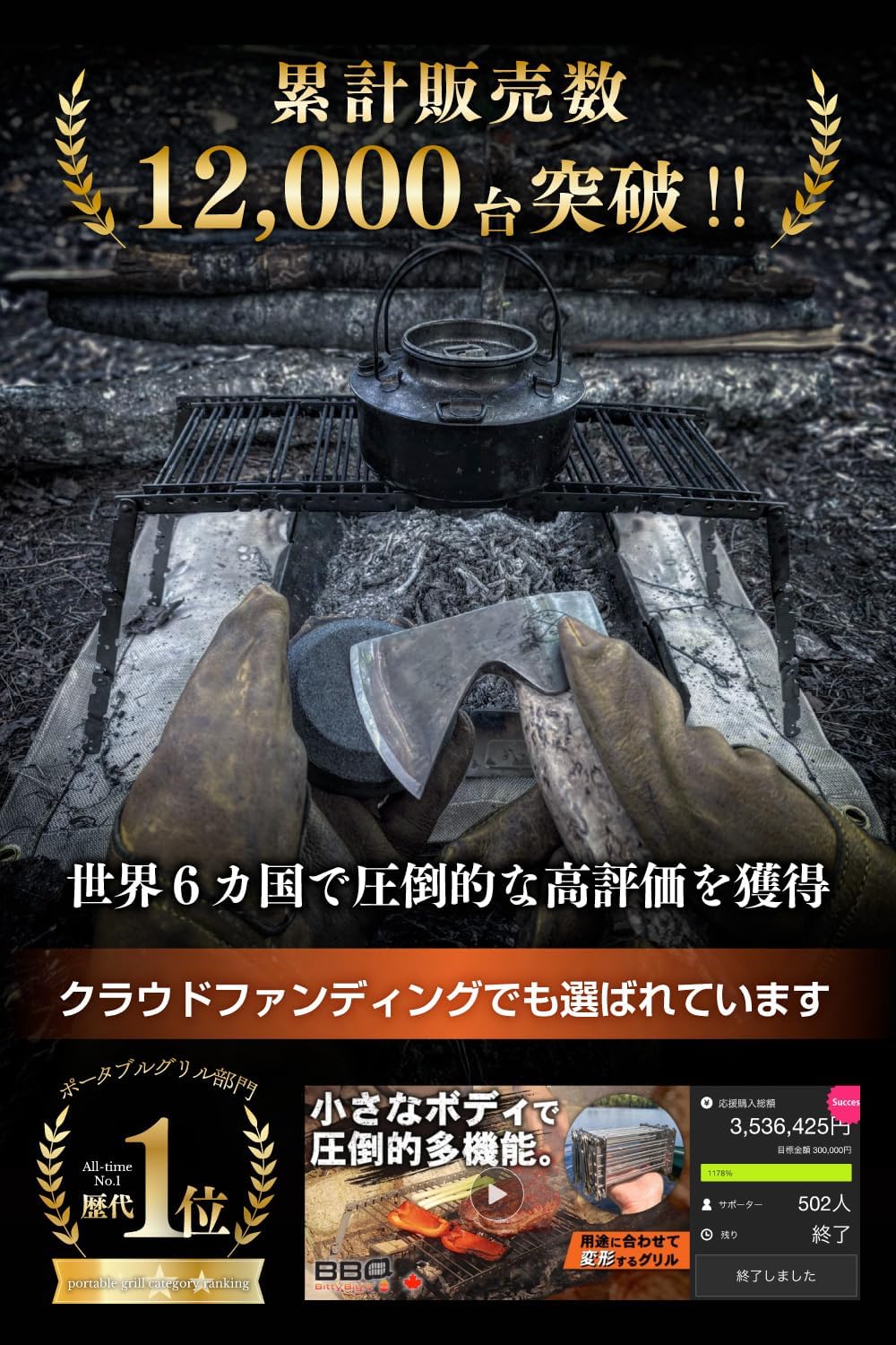 アウトドア用コンパクト4in1グリル五徳ミニテーブル【ブッシュクラフト】