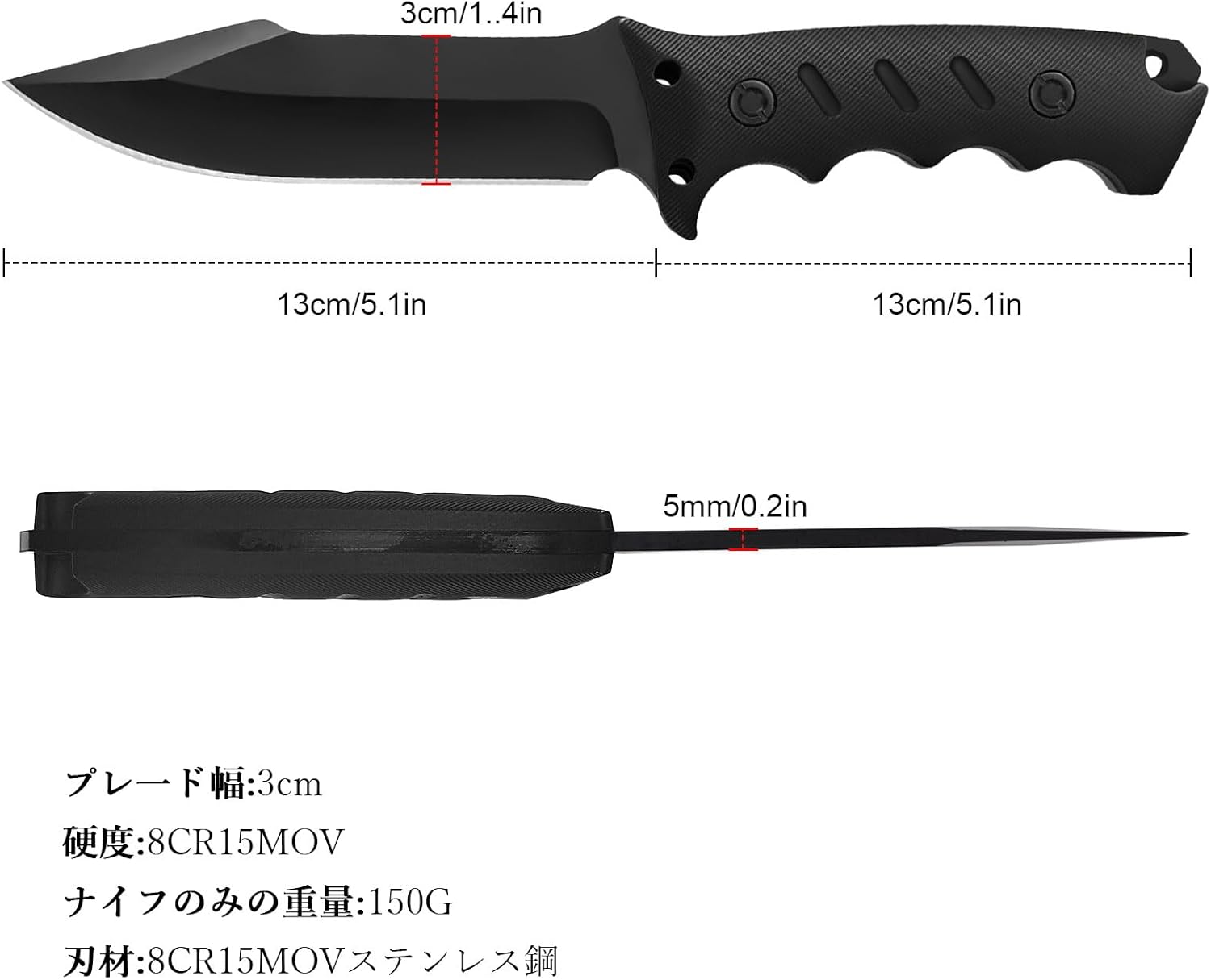 アウトドア用 フルタング ステンレス鋼 キャンプナイフ シース付き