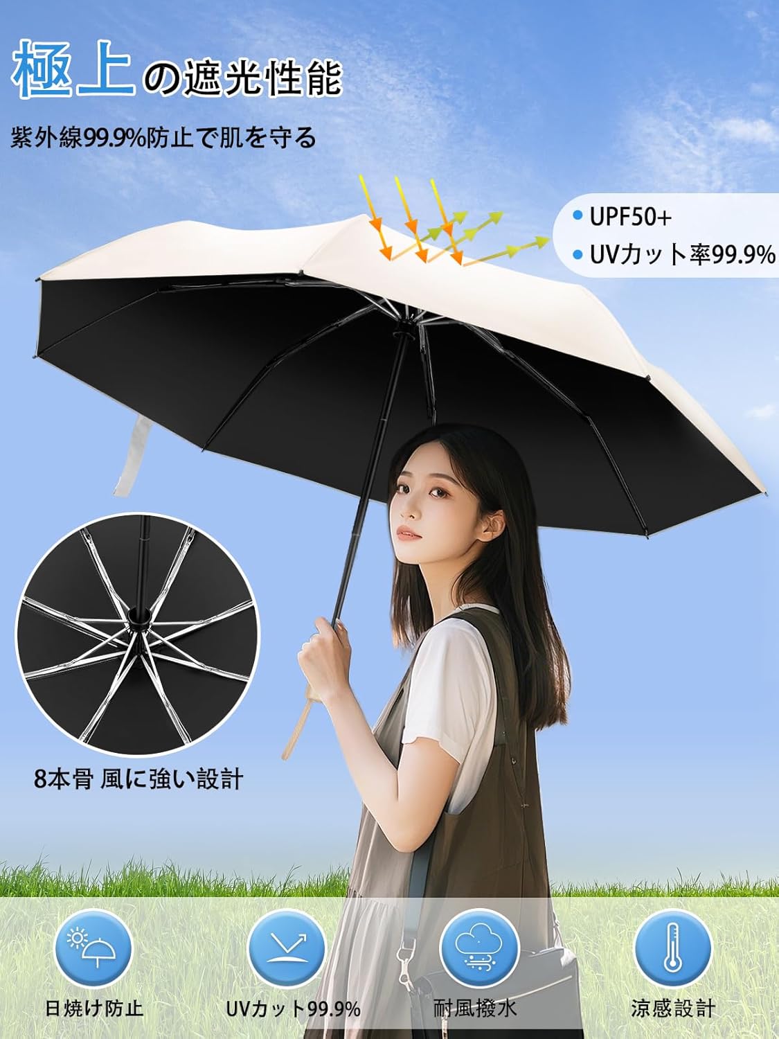 進化型UVカットおりたたみ日傘｜自動開閉・超撥水｜晴雨兼用｜持ち運び便利｜母の日・父の日ギフト