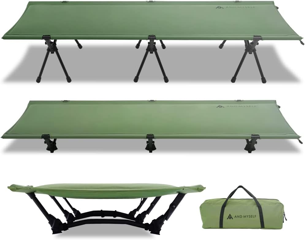 ソロキャンプ用 自動膨張式インフレーターコット Khaki 耐荷重180kg 折りたたみ型 190cm